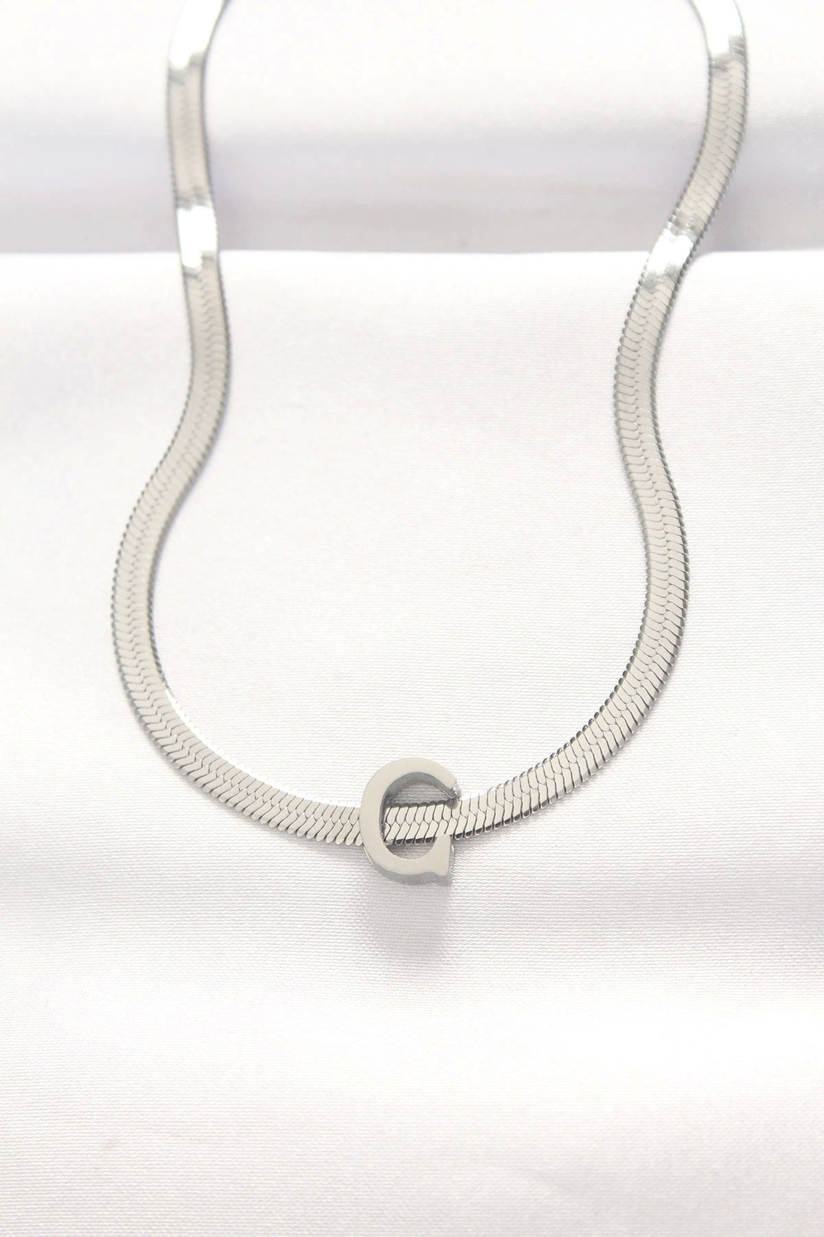 shopwave 316L Çelik C Harfli Silver Renk İtalyan Zincirli Kolye