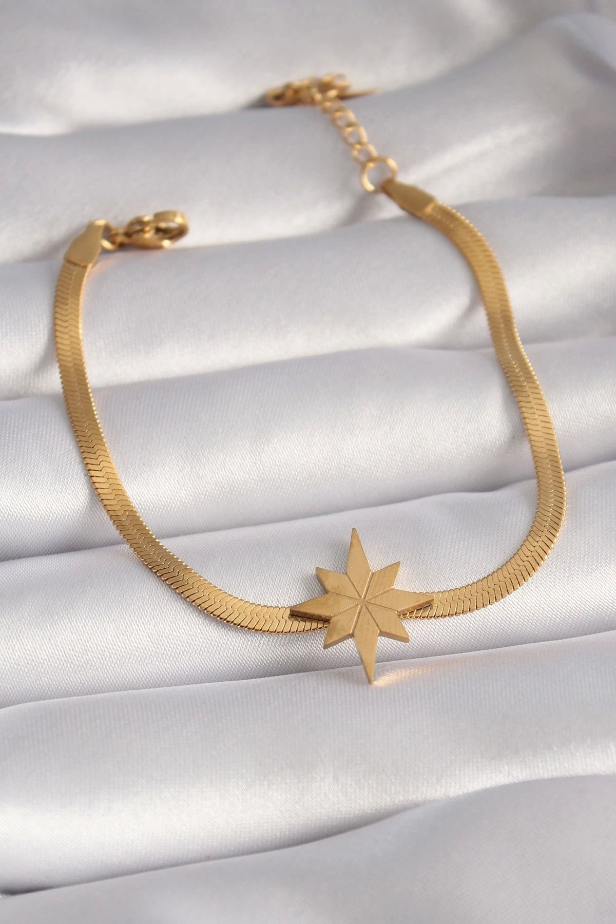 shopwave 316L Çelik Gold Renk İtalyan Zincir Model Kutup Yıldızı Figür Kadın Bileklik