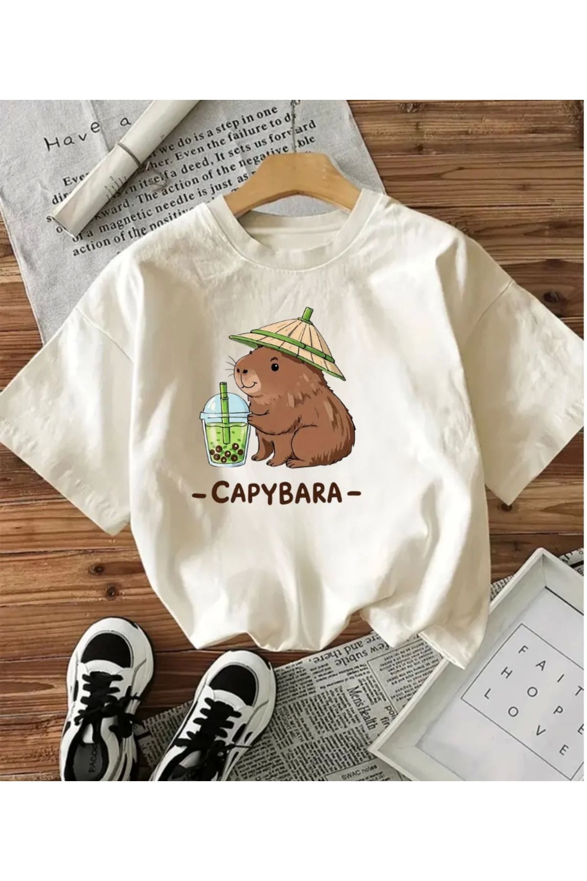 1blood Cute Capy Bara Baskılı Unisex Oversize T-shirt
