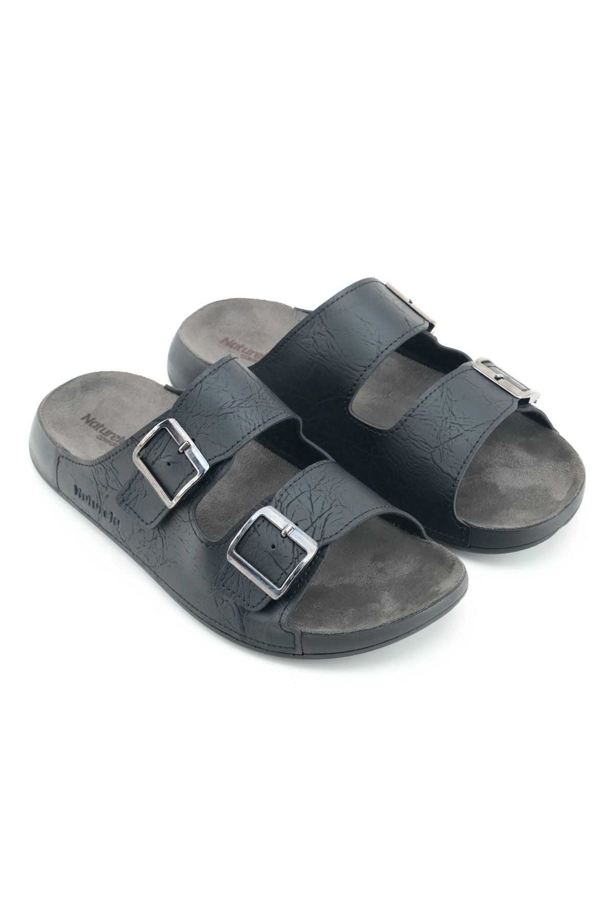 GEZER-Naturela Comfort Men's Summer Faux Leather Double Buckle Adjustable Comfortable Sole Daily Slippers 3