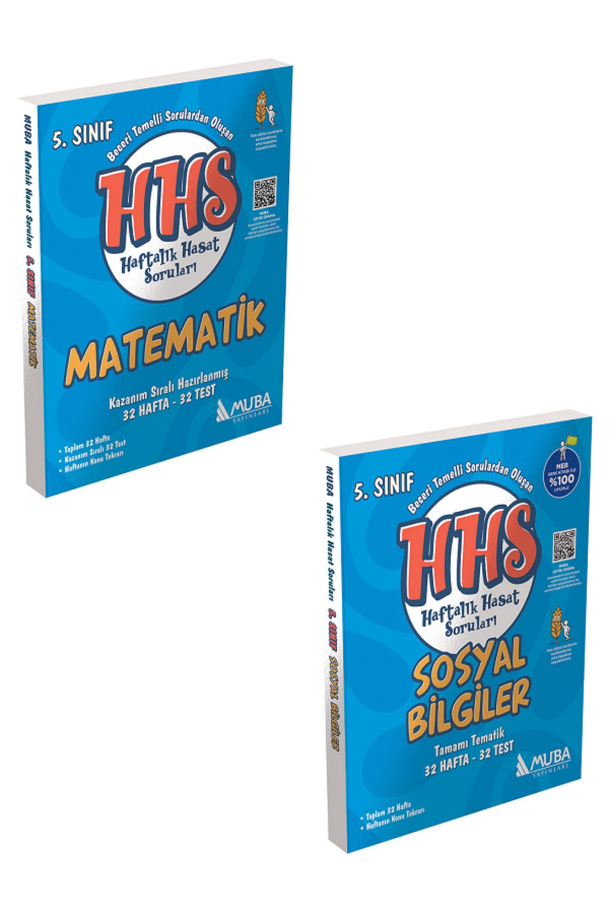 Evrensel İletişim Yayınları 5.Sınıf Muba HHS Matematik + Sosyal Bilgiler Haftalık Hasat Sorular / Beceri Temelli Soru / 2 KİTAP
