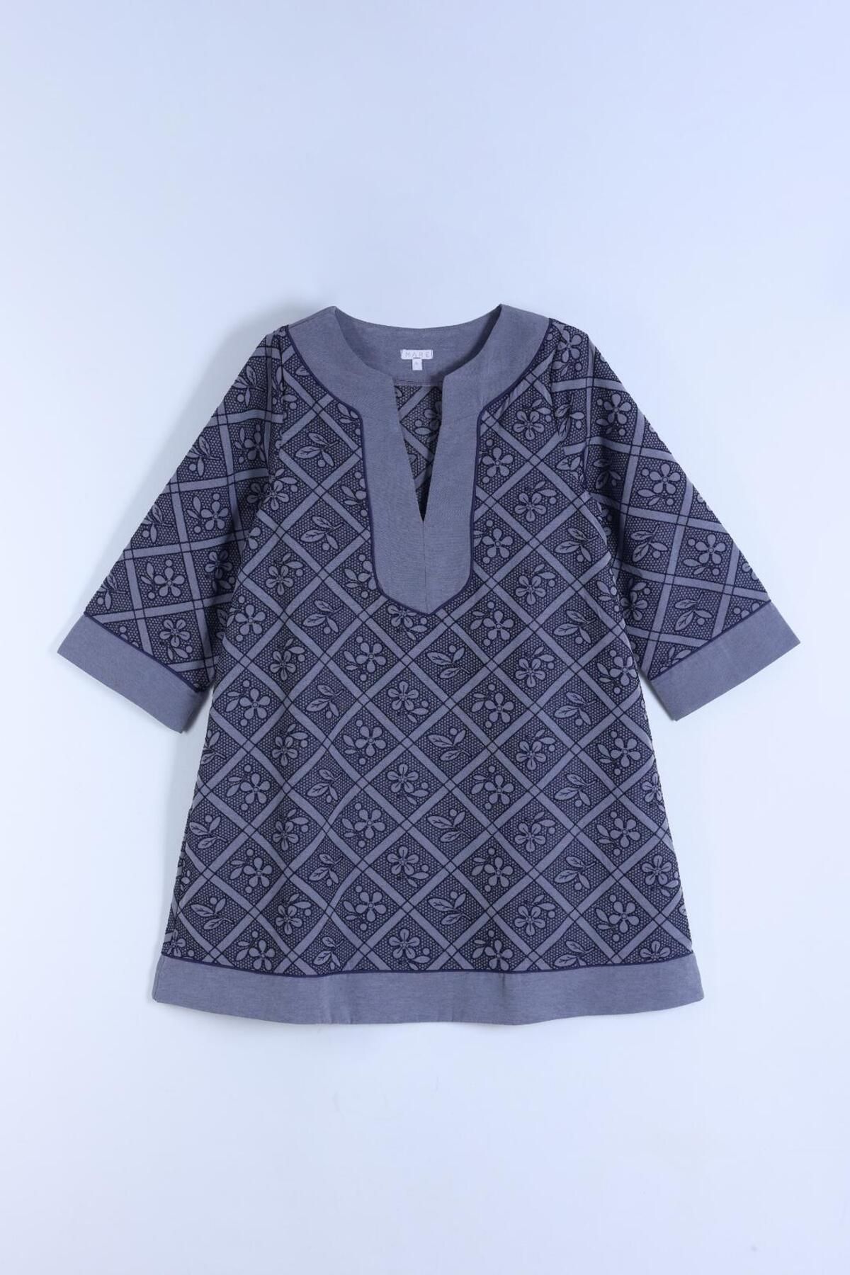 By Mare Style Derin V Yaka Lacivert Tunik Elbise