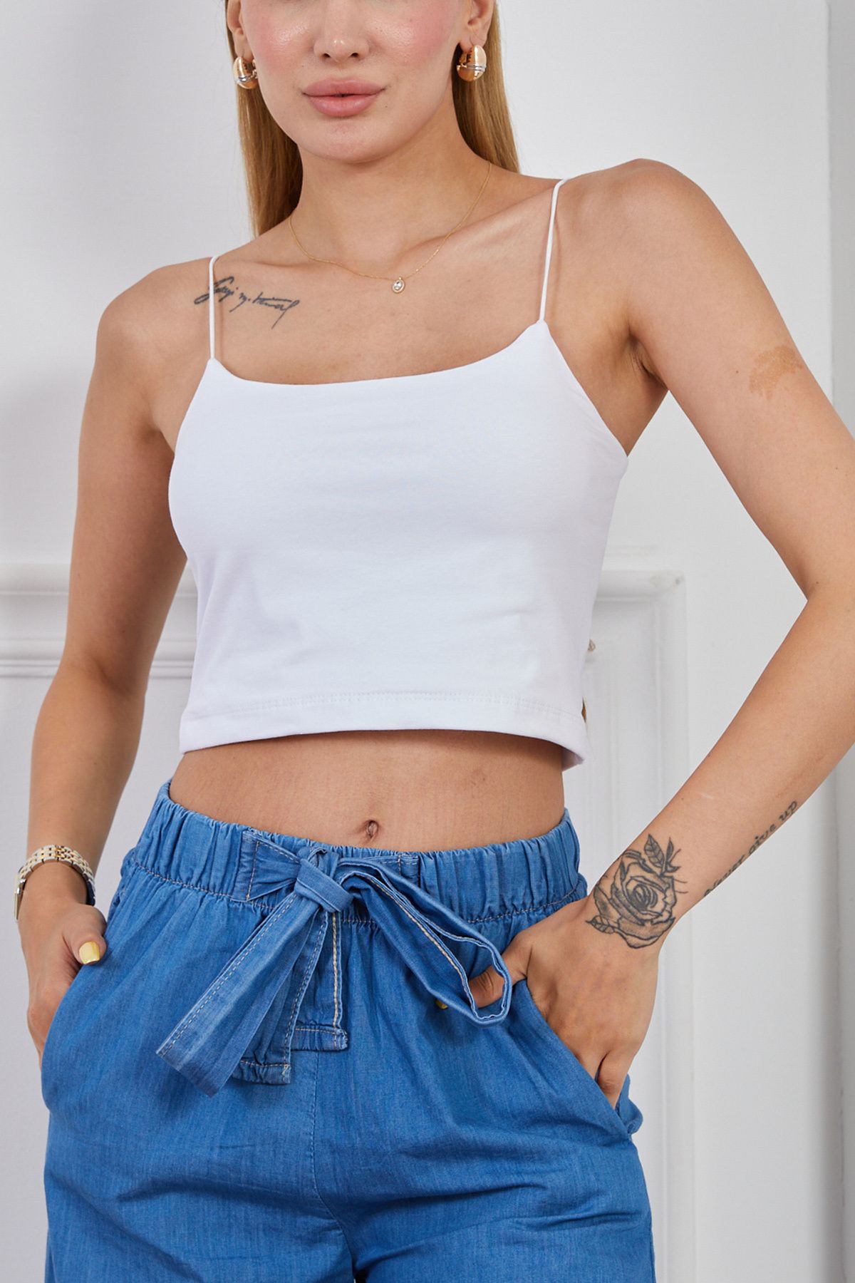 DPARİS İp Askılı Likralı Crop Büstiyer