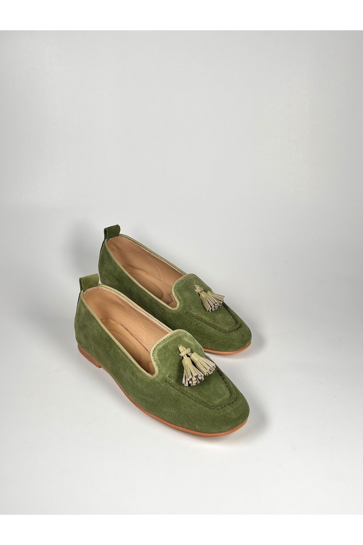 futsi shoes Hakiki Deri Süet Püsküllü Kadın Babet