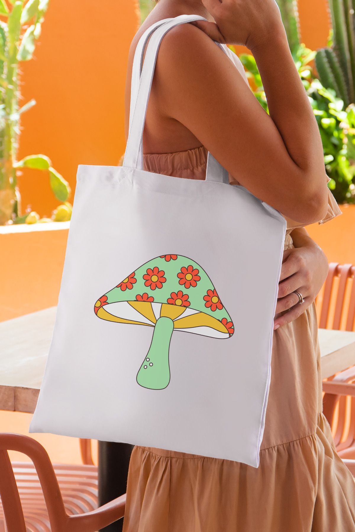 SevindirenŞeyler Single Mushroom Mantar Baskılı Bez Çanta Plaj Çantası Tote Bag - Sevindiren Şeyler