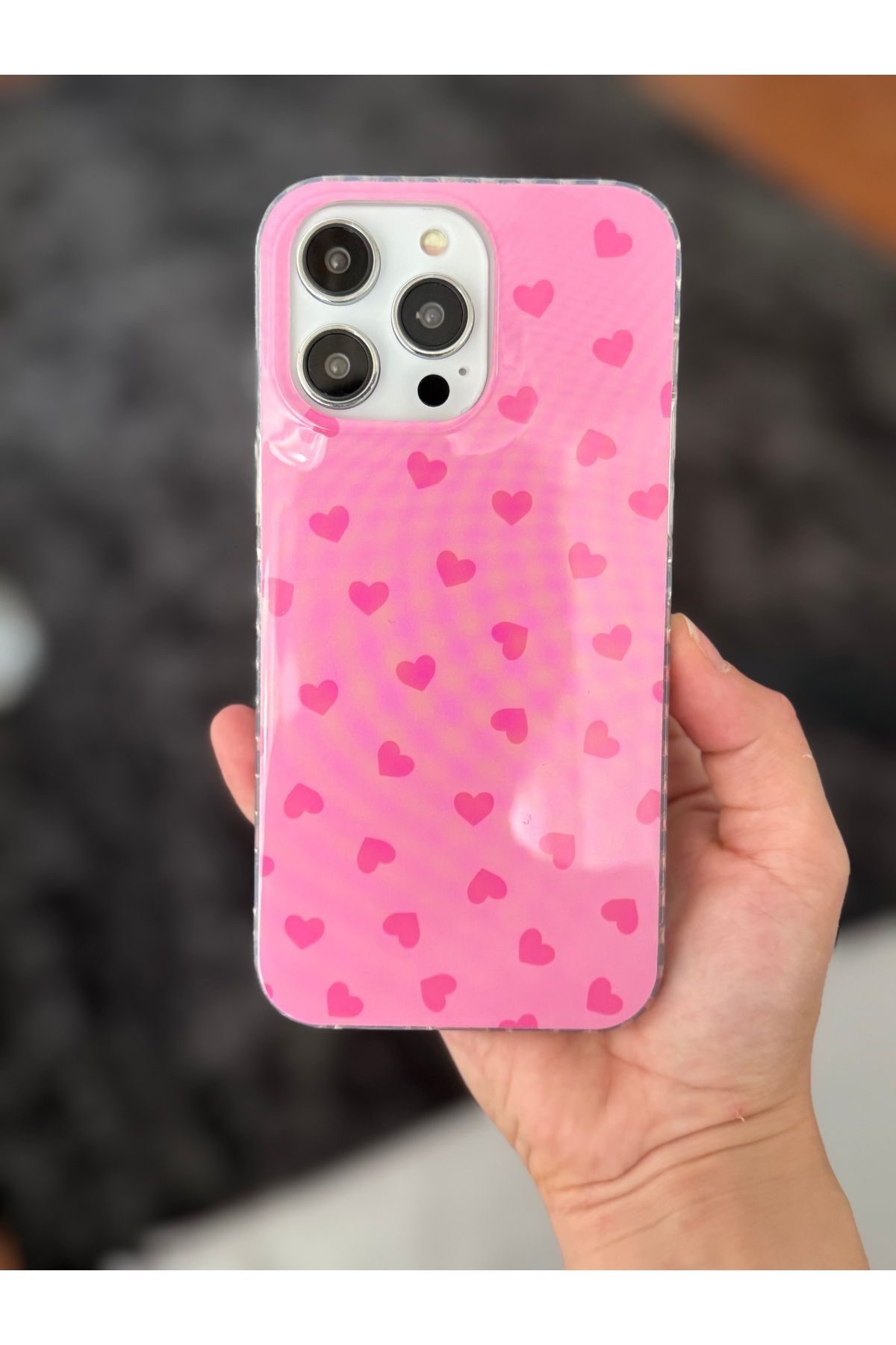 FİŞNEİLETİŞİM İPHONE 14 PROMAX UYUMLU PEMBE KALPLİ KILIF
