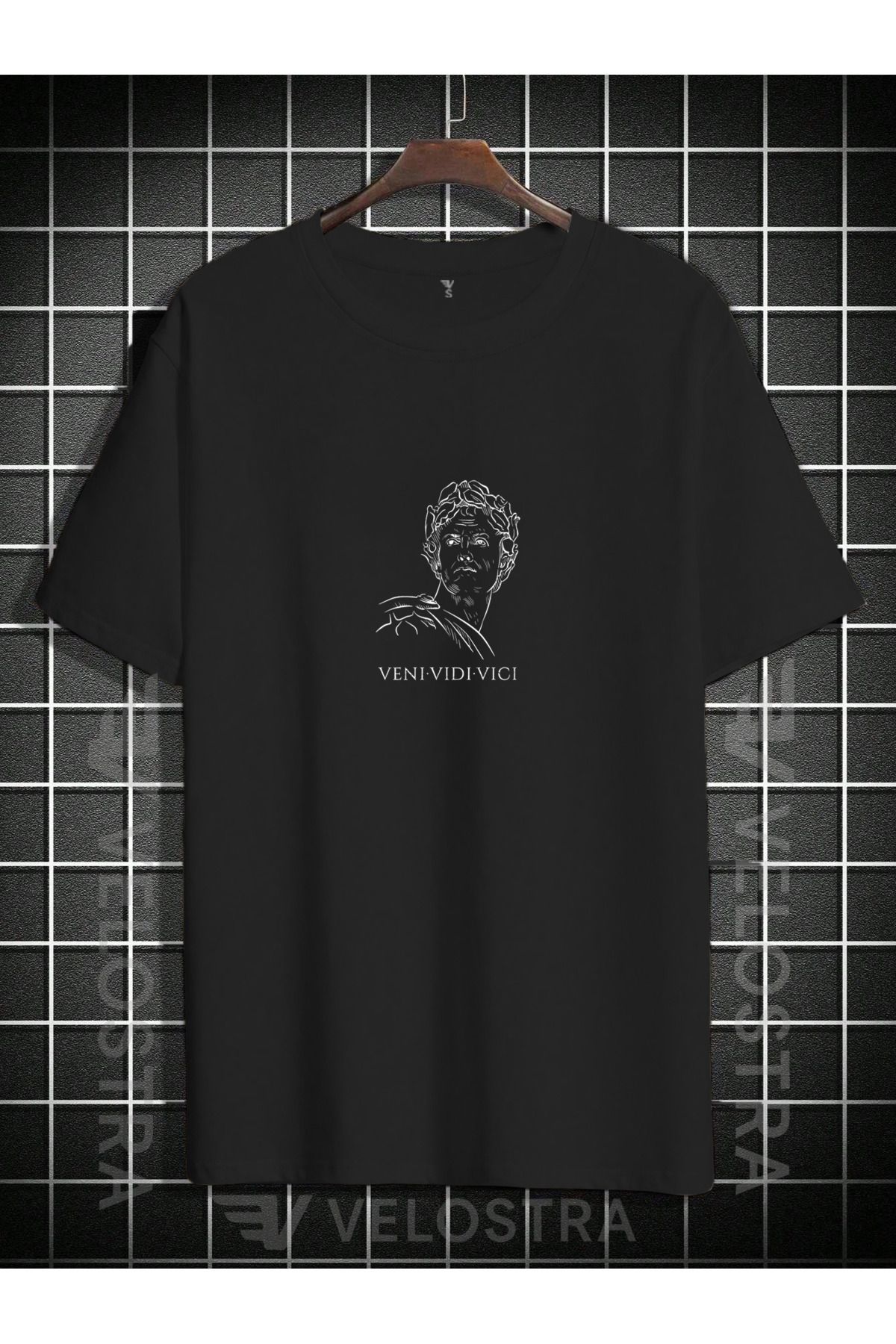 Velostra Unisex Veni Vidi Vici Julius Sezar Baskılı Oversize T-shirt