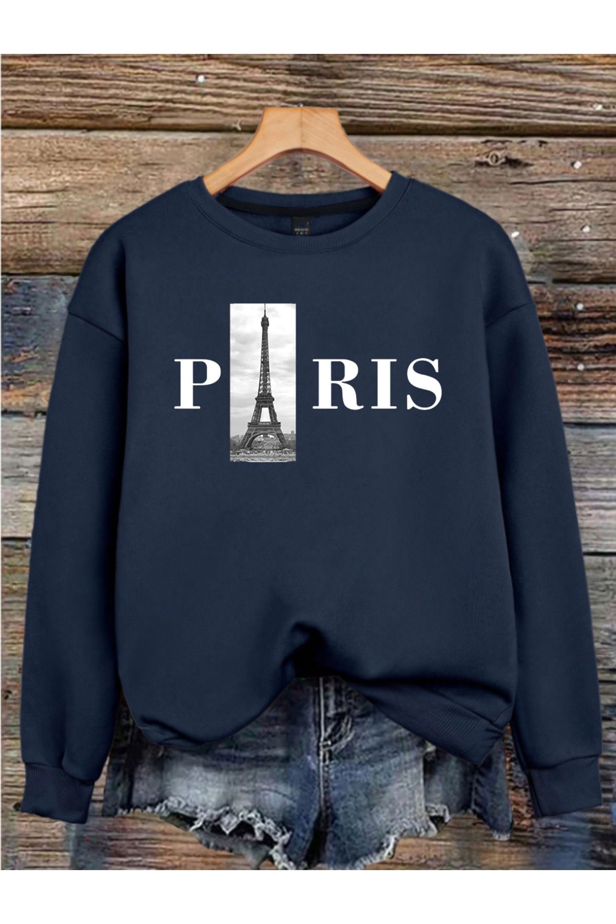 MAGORS PARIS BASKILI 3 İPLİK BİSİKLET YAKA UZUN KOLLU SWEATSHIRT