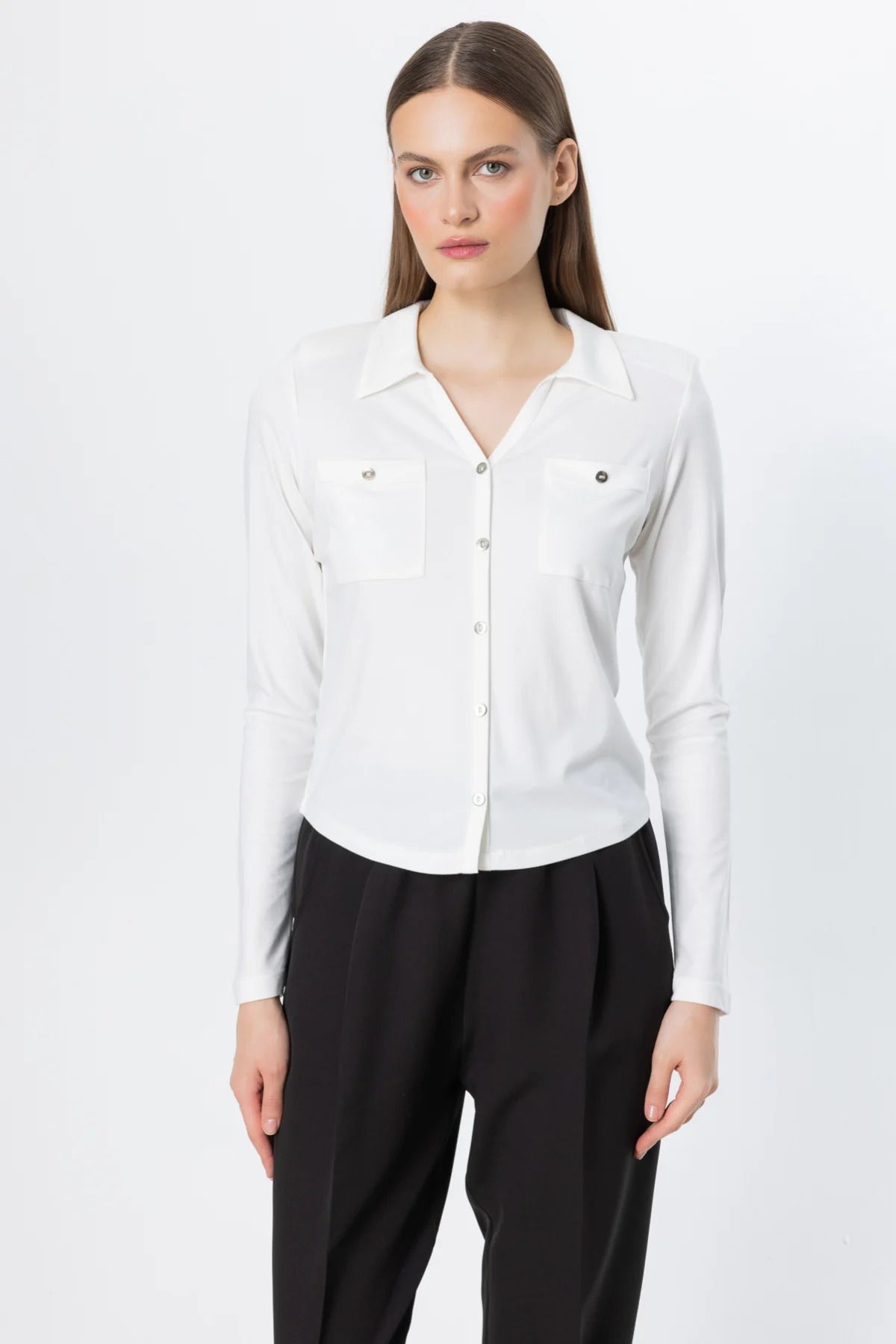 On Fashion On Süs Düğmeli Cep Detaylı Bluz-51545
