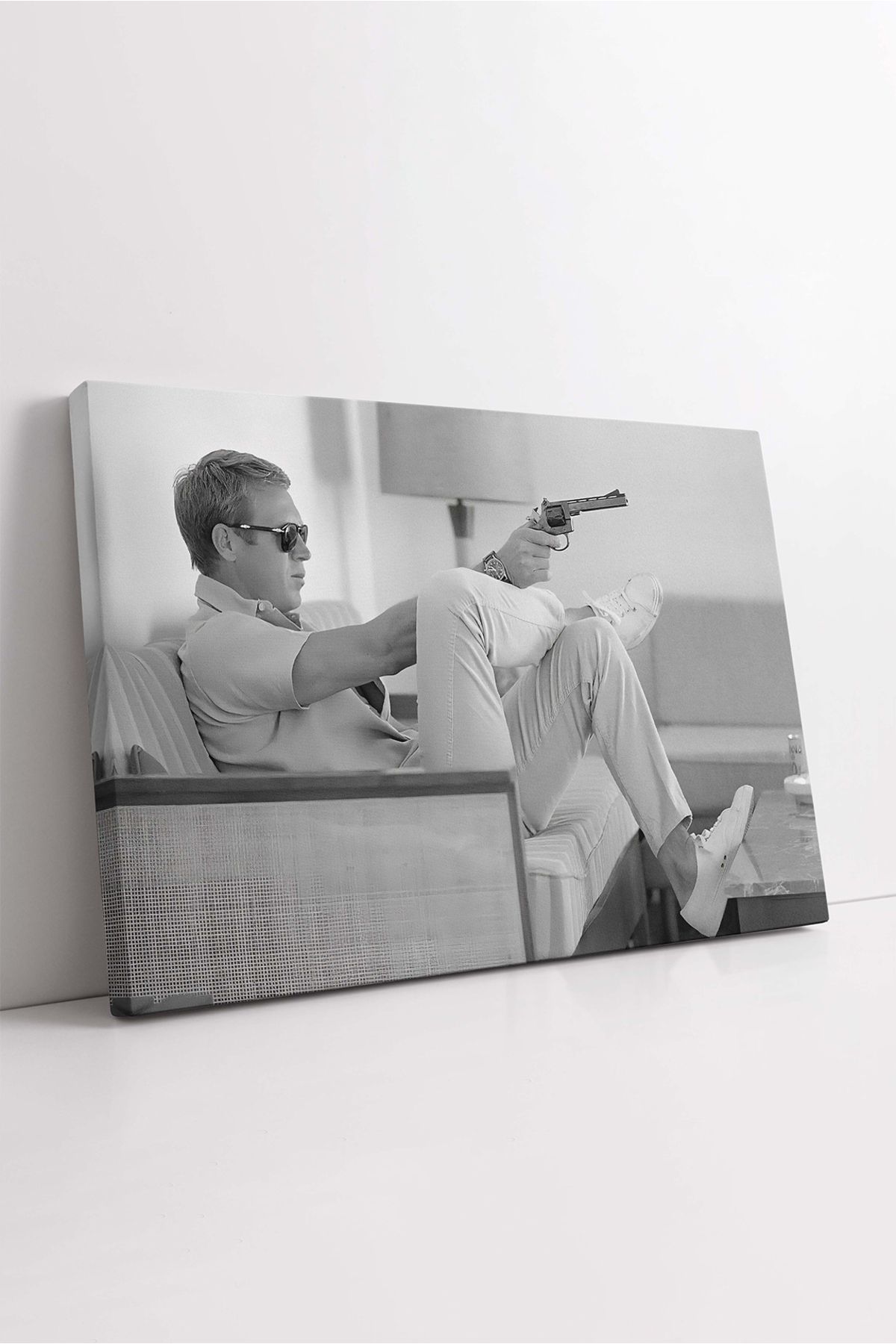 KOSS Dijital Steve Mcqueen Kanvas Tablo, Altı Patlar Tablo, Siyah Beyaz Dekor Tablo, Cool Poz Kanvas, Lüks Tablo