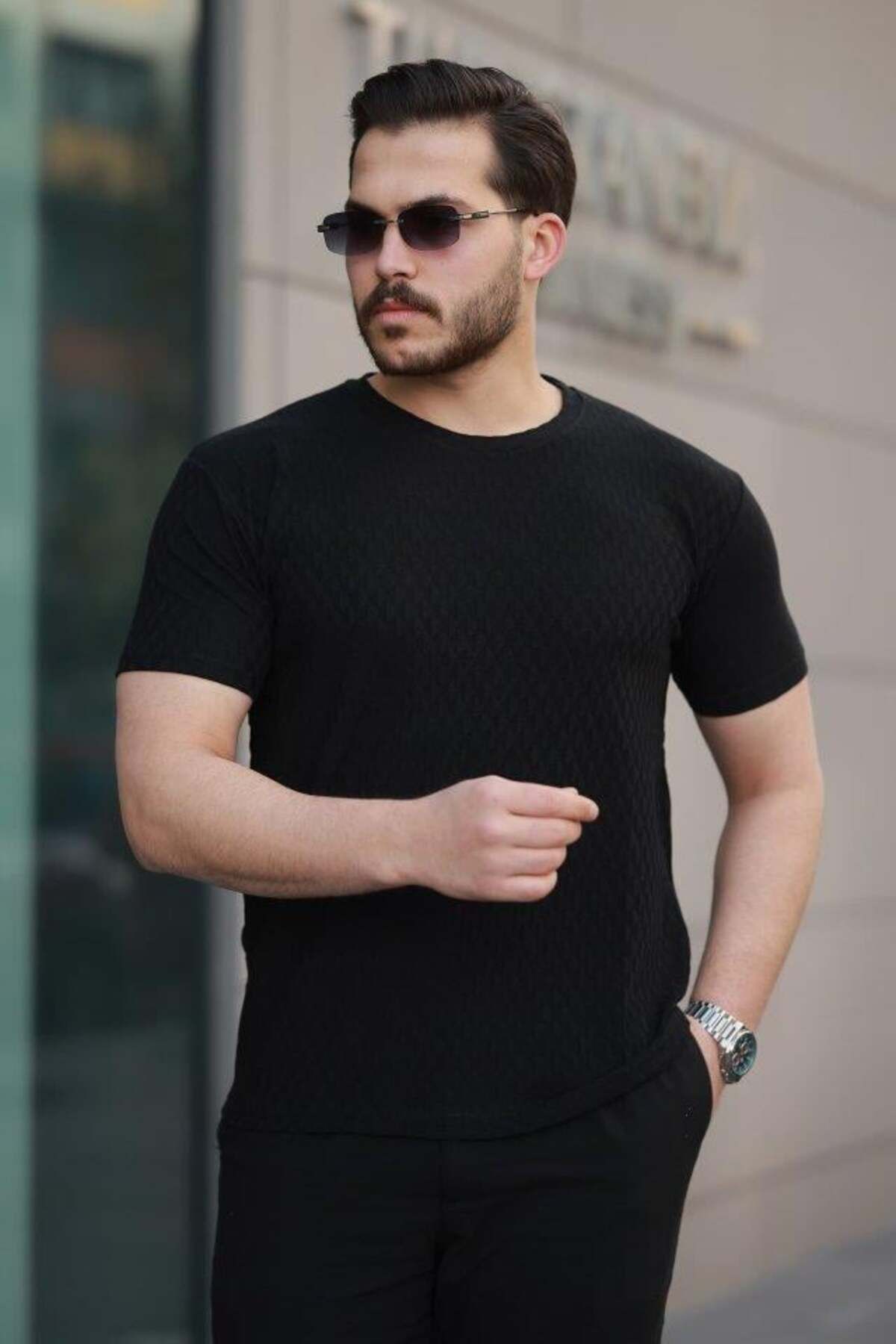 modamtn Erkek Kısa Kollu Baklava Desenli T-shirt