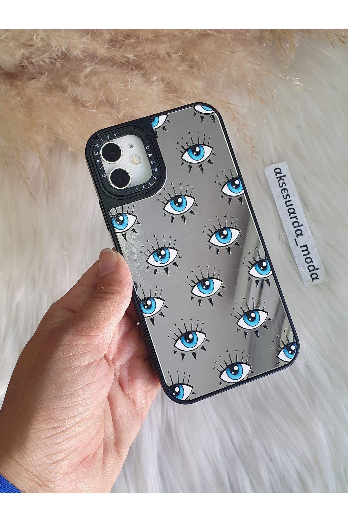 ZB Aksesuarda Moda İphone 12 - 12 Pro Uyumlu Aynalı Baskılı Göz Desenli Kılıf