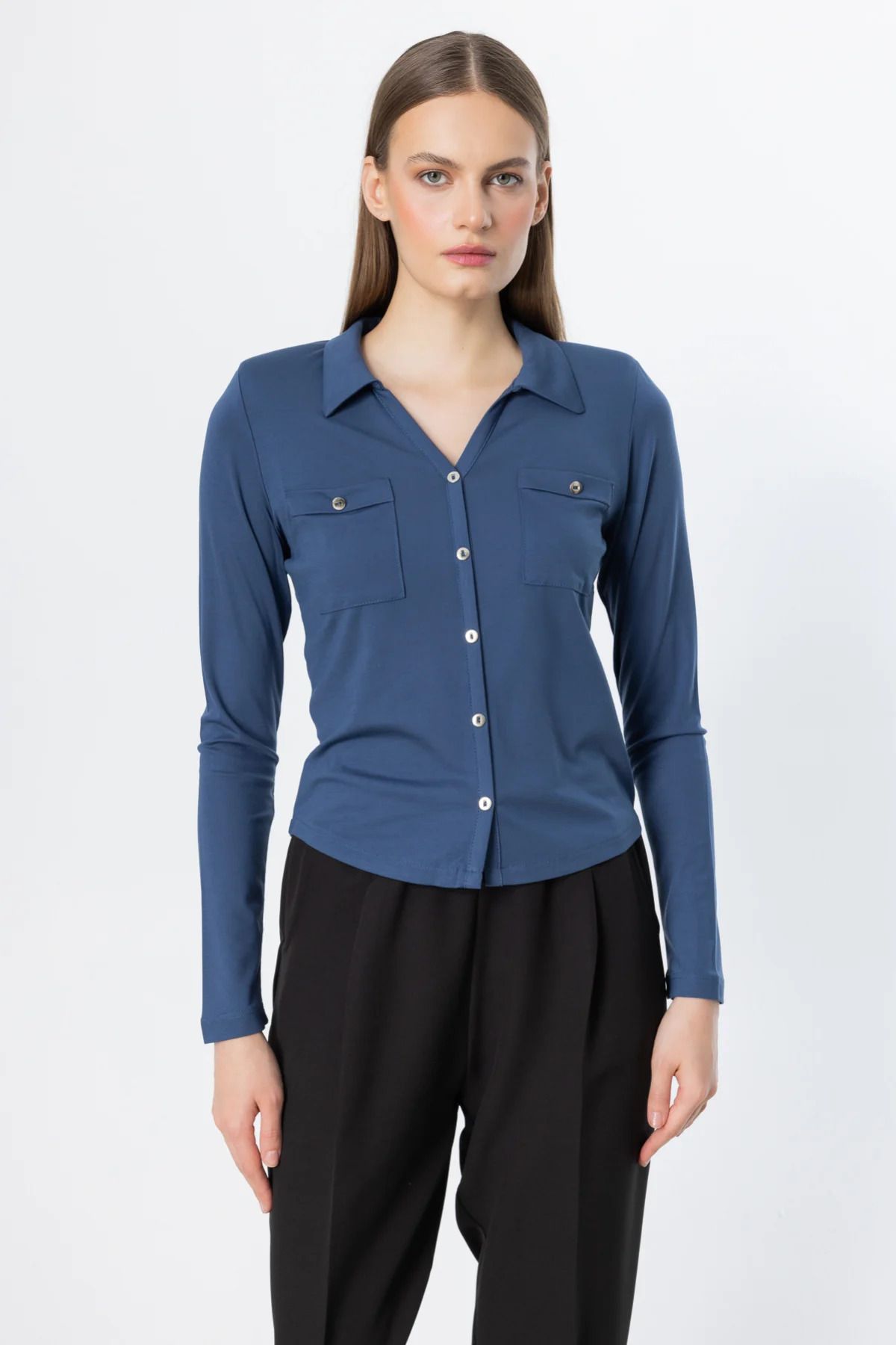 On Fashion On Süs Düğmeli Cep Detaylı Bluz-51545