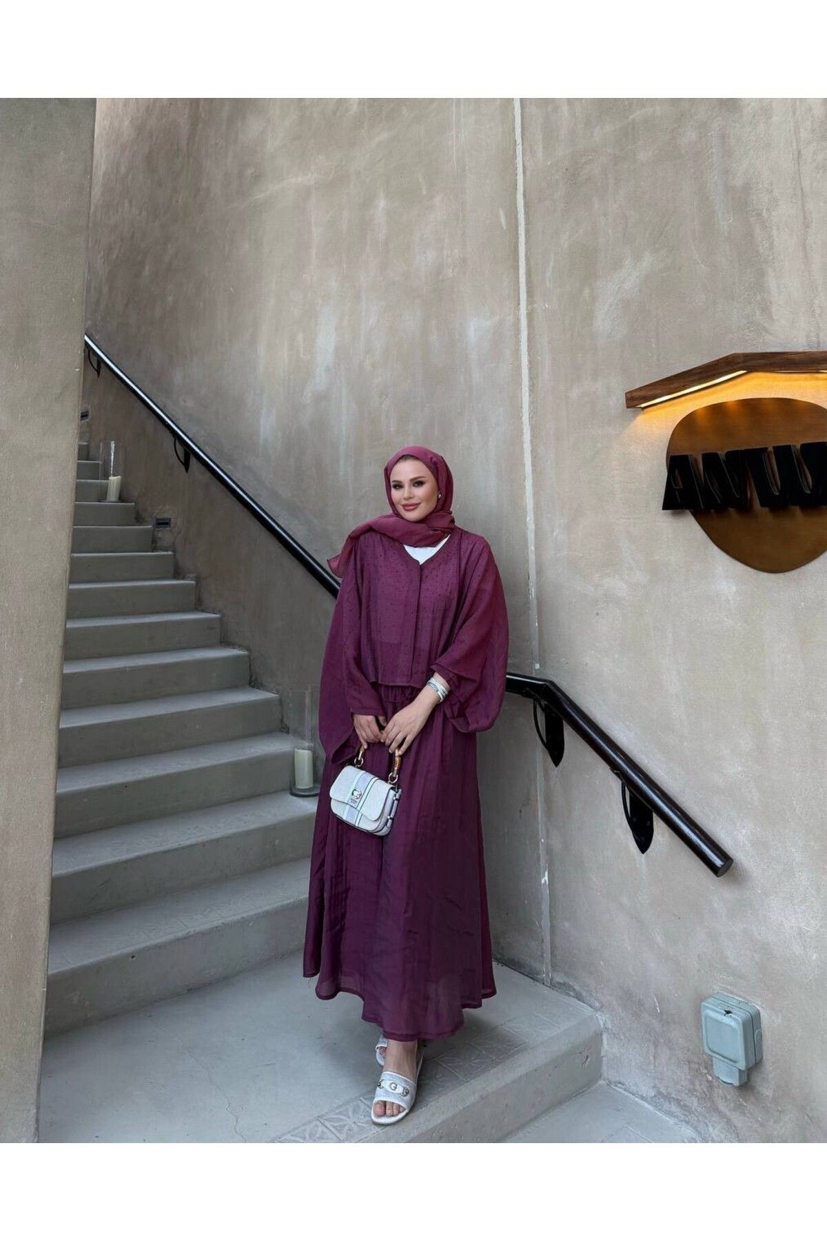 FA Butiq Kadın Bordo Pırıltılı Taşlı İkili Etekli Takım