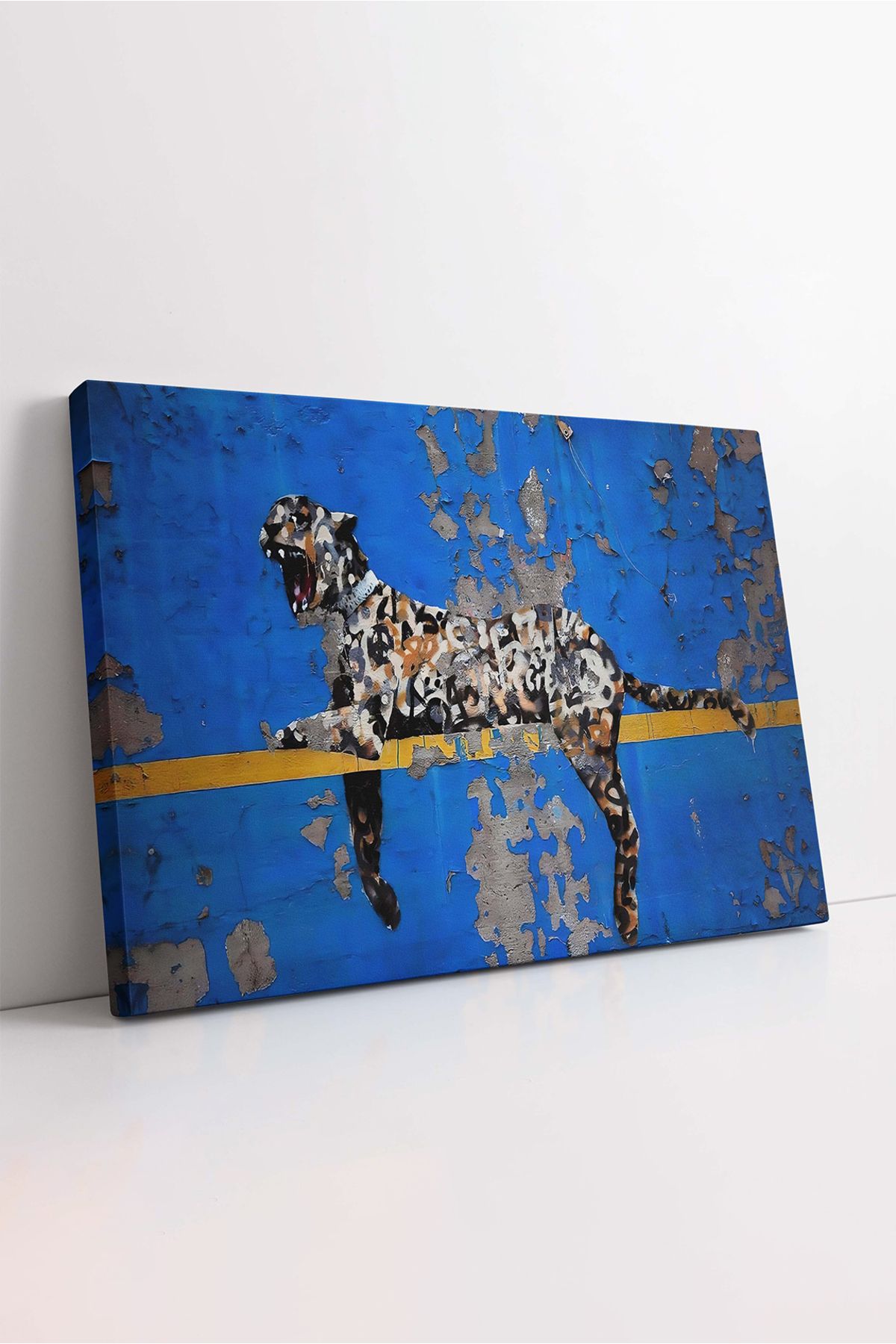 KOSS Dijital Banksy Leopar Kanvas Tablo, Mavi Grafiti Tablo, Banksy Sanat Eseri Kanvas, Lüks Dekor Tablo