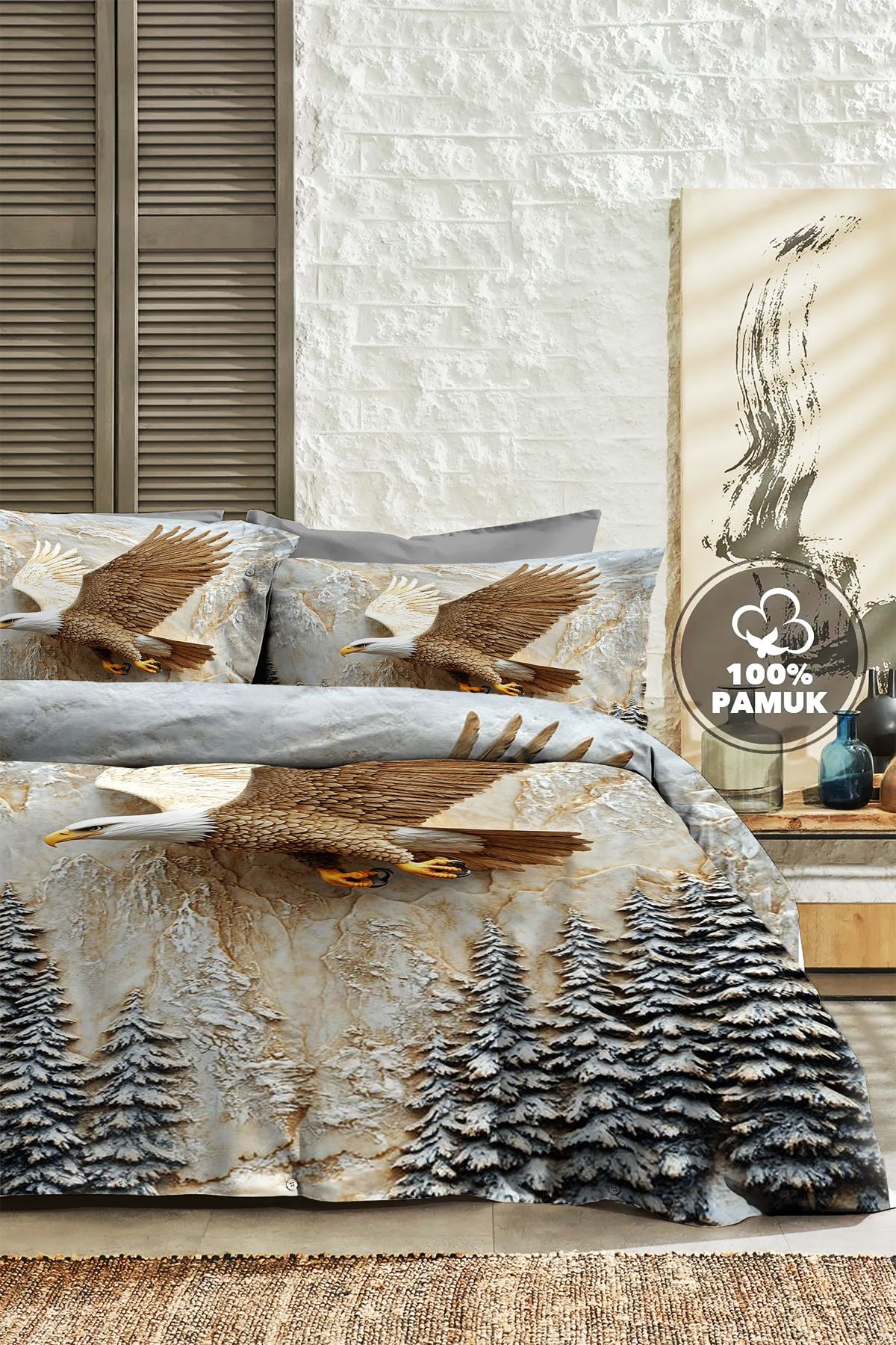 PerlaSera %100 PAMUK Ranforce Çeyizlik Luxury 5D Dijital Çift Kişilik Nevresim Takımı Agle