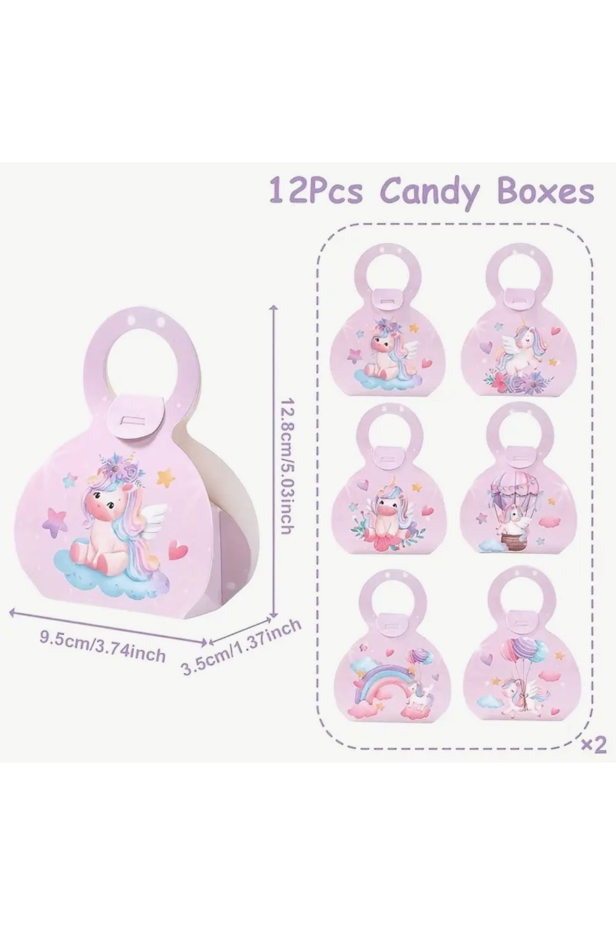 Kutumania 12 Adet Pembe Renkli Unicorn Desenli Doğum Günü ve Baby Shower Hediyelik Şeker ve Çikolata Kutuları