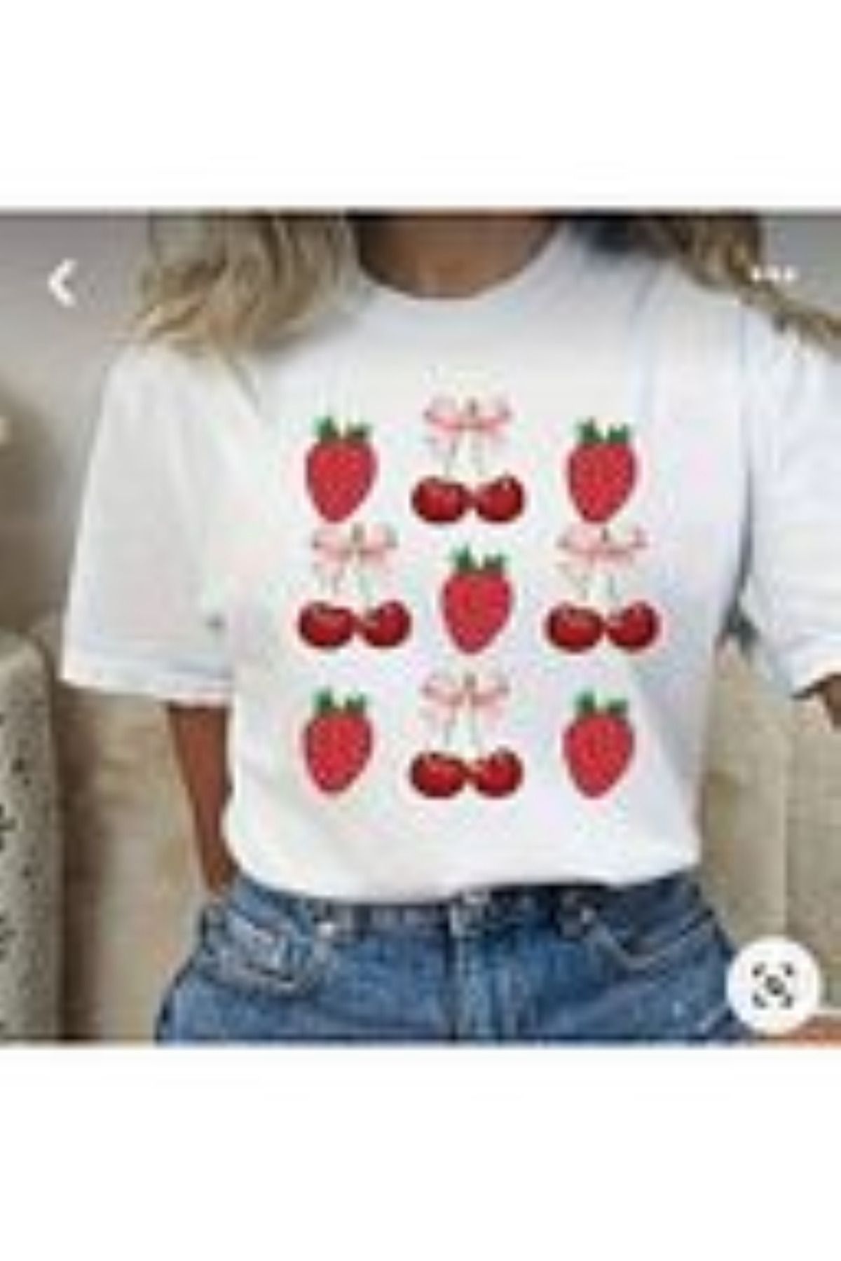 aynewmoda Lunavista Yaz Kısa Kollu Çilek ve Kiraz Baskılı Tişört