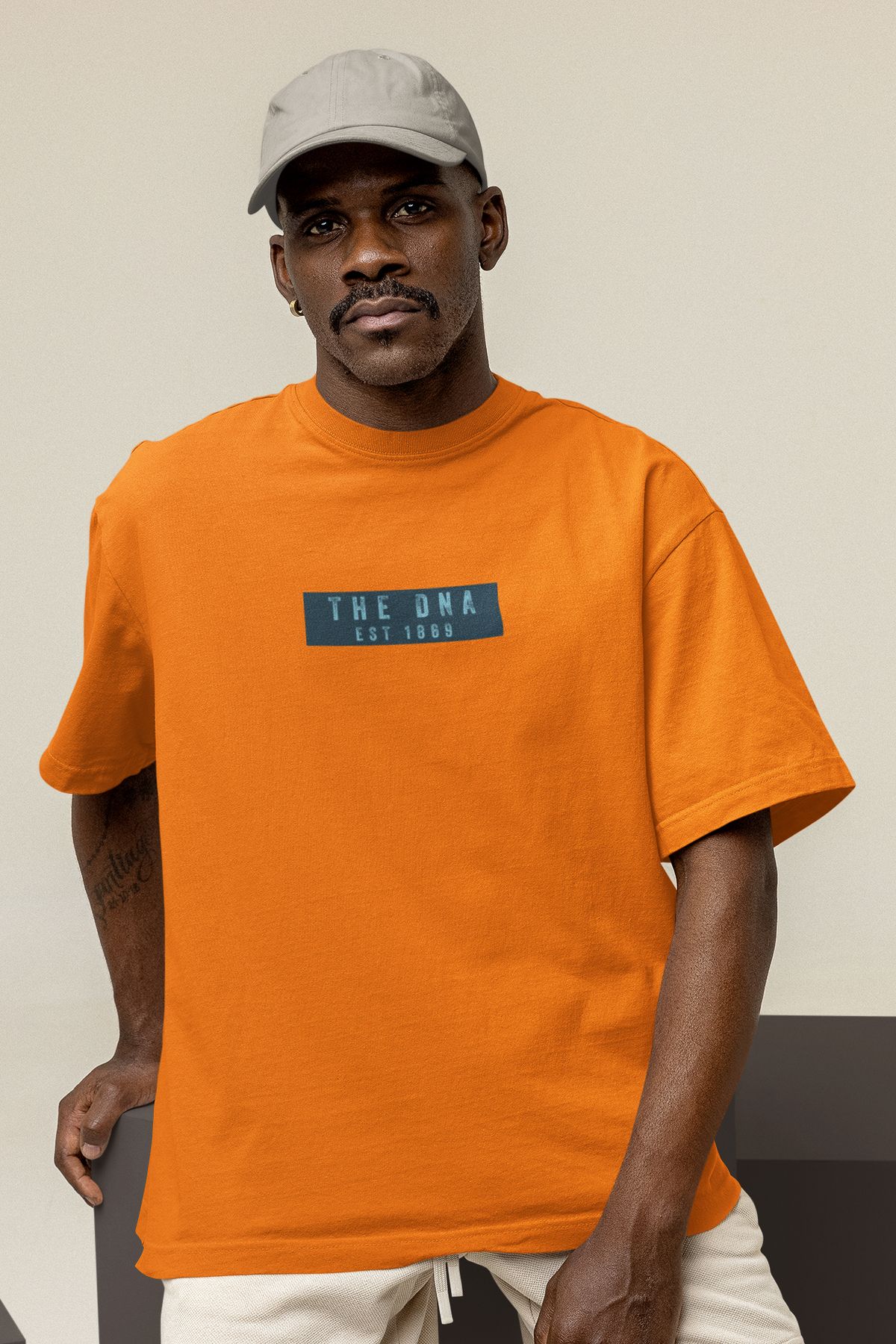Uniquetex NUBENSE / DENPA-08 - Oversize Unisex DNA Baskılı Turuncu Bisiklet Yaka T-shirt (Bilim Tişört)