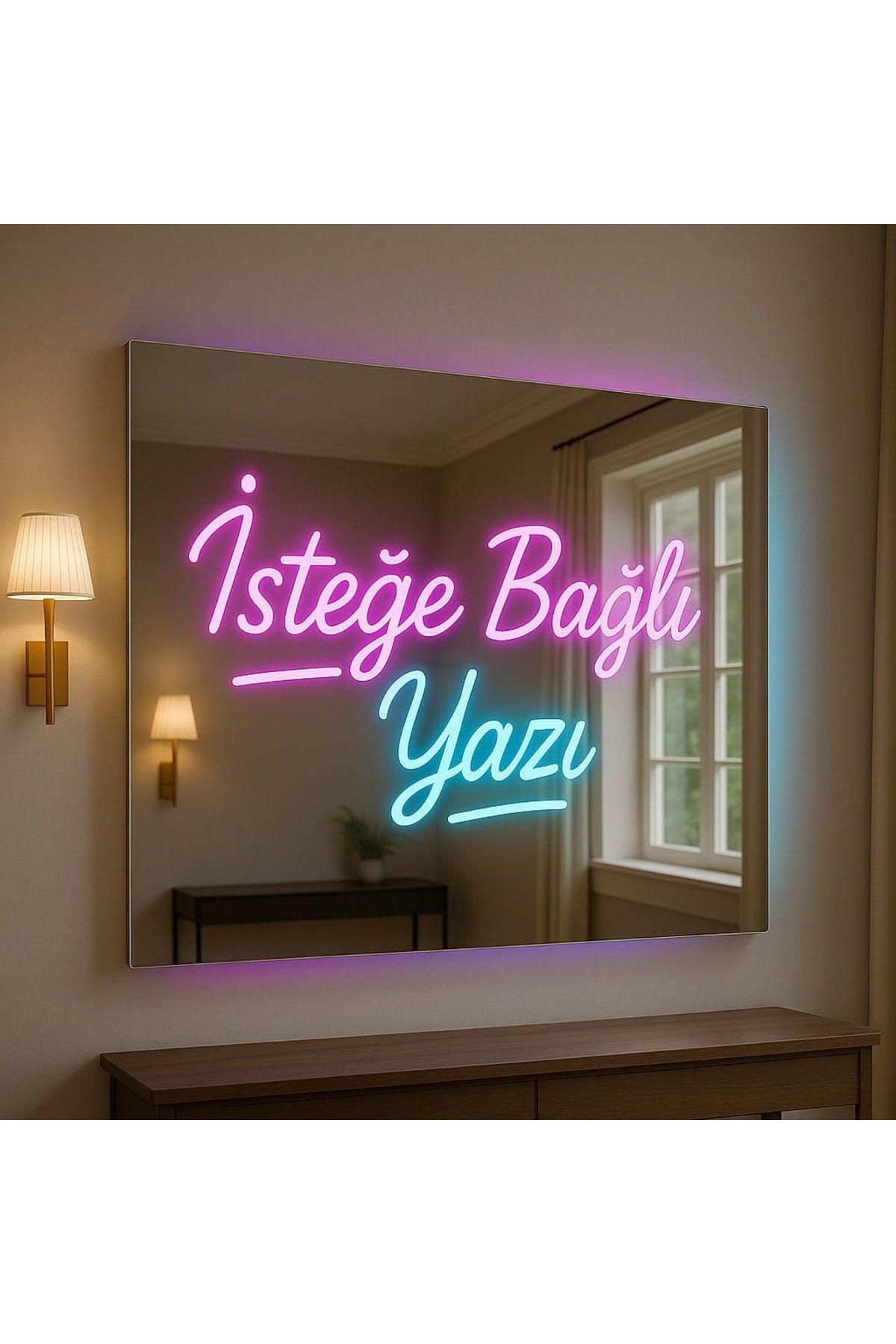 Esla home DEKORATİF İSİMLİ AYNA 100x35 rgb ledli kumanda özelikli 10 farklı renk seçenegi