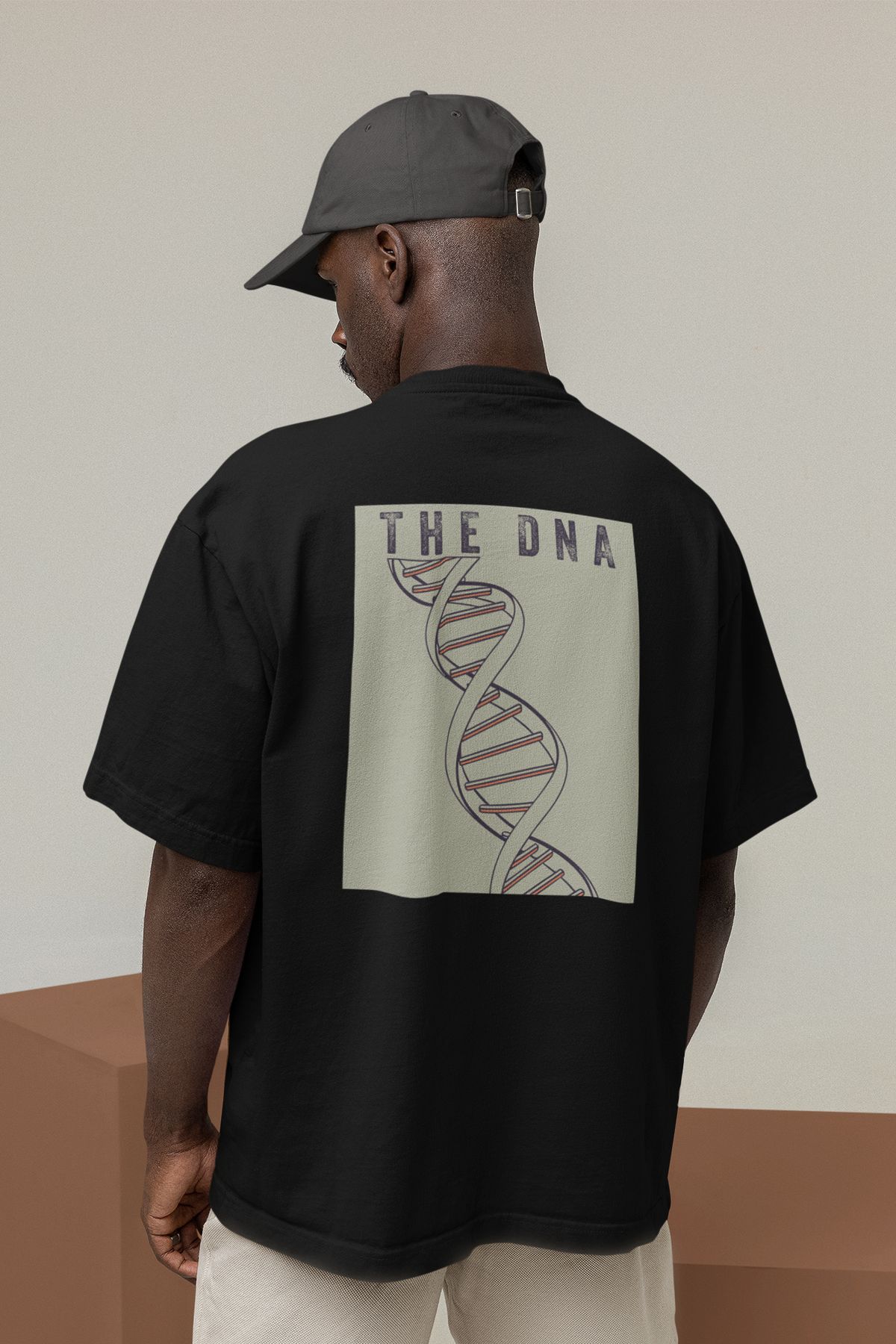 Uniquetex NUBENSE / DENPA-13 - Oversize Unisex DNA Baskılı Siyah Bisiklet Yaka T-shirt (Bilim Tişört)