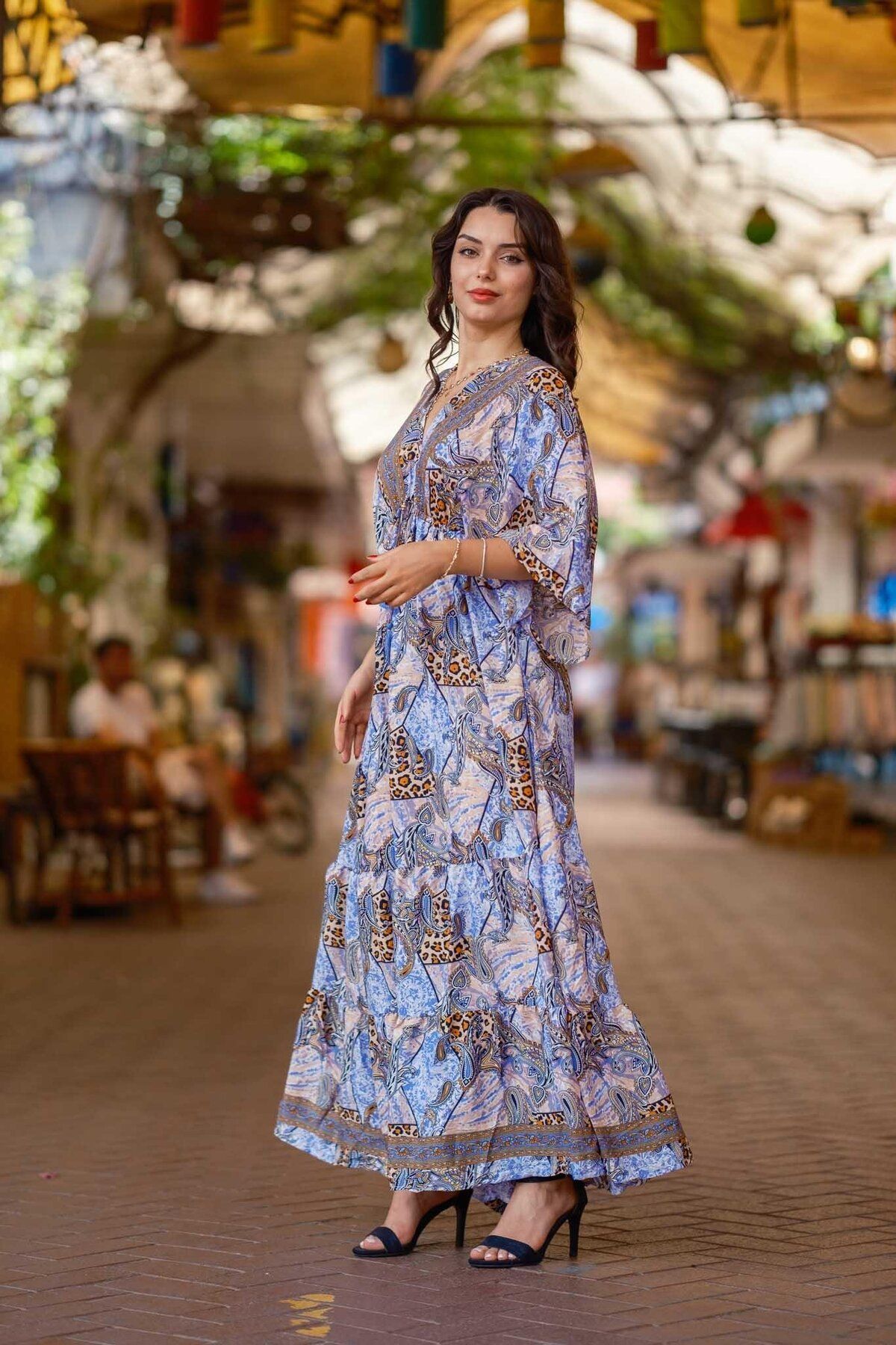 Miss Boheme Mor Tenk Ön Arka V Yaka Uzun İpek Elbise