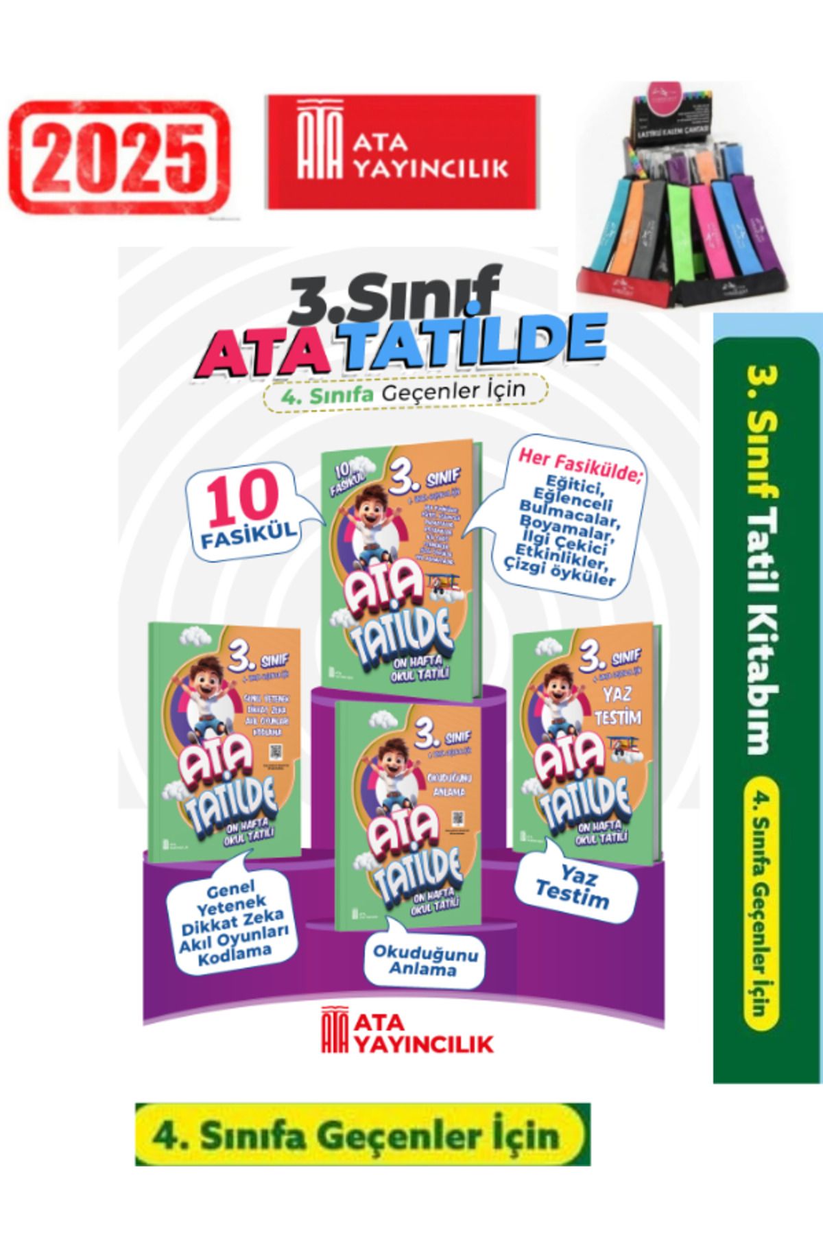 Bilfen Yayıncılık Güncel Ata Tatilde Ata Yayıncılık 3.Sınıf 4 Kitap 10 Fasikül Yaz Tatil seti+Kalemlik