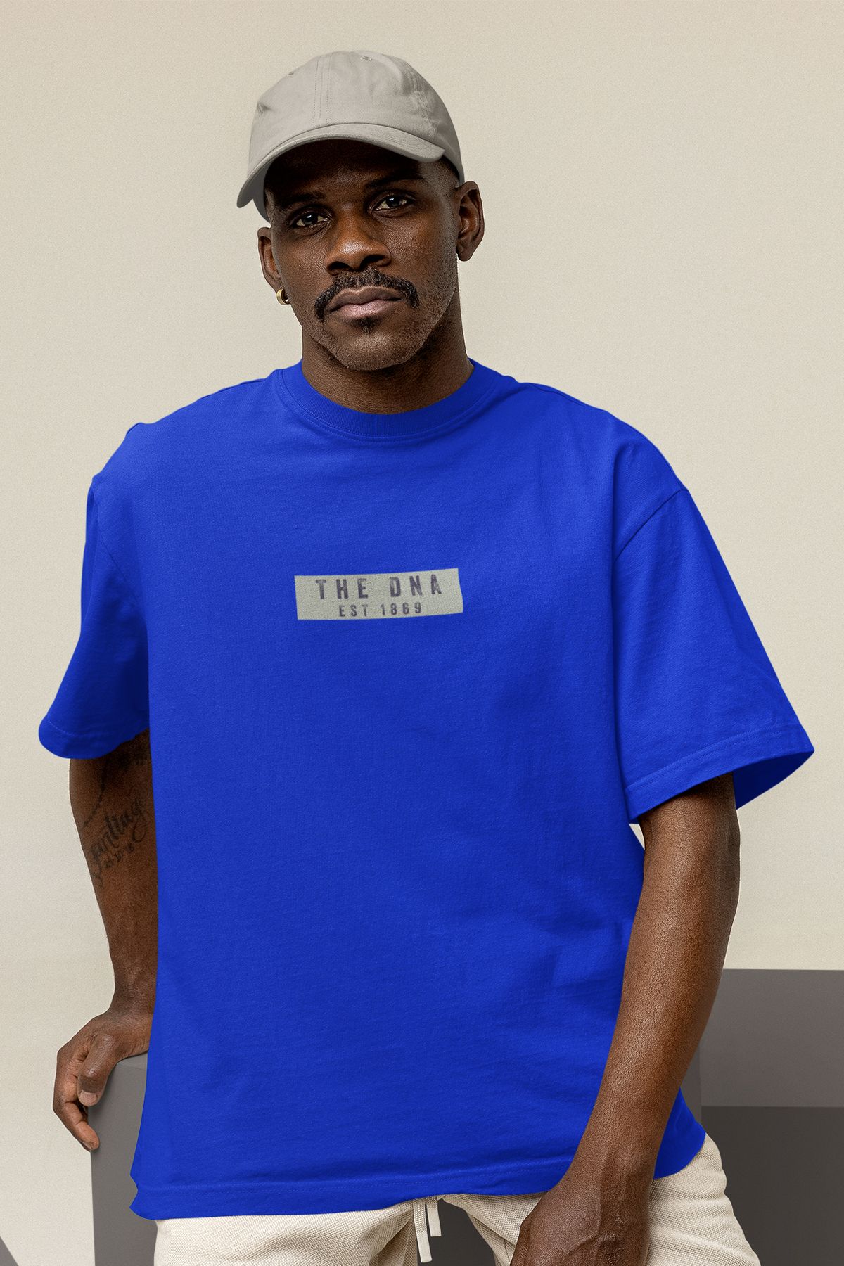 Uniquetex NUBENSE / DENPA-15 - Oversize Unisex DNA Baskılı Sax Mavi Bisiklet Yaka T-shirt (Bilim Tişört)