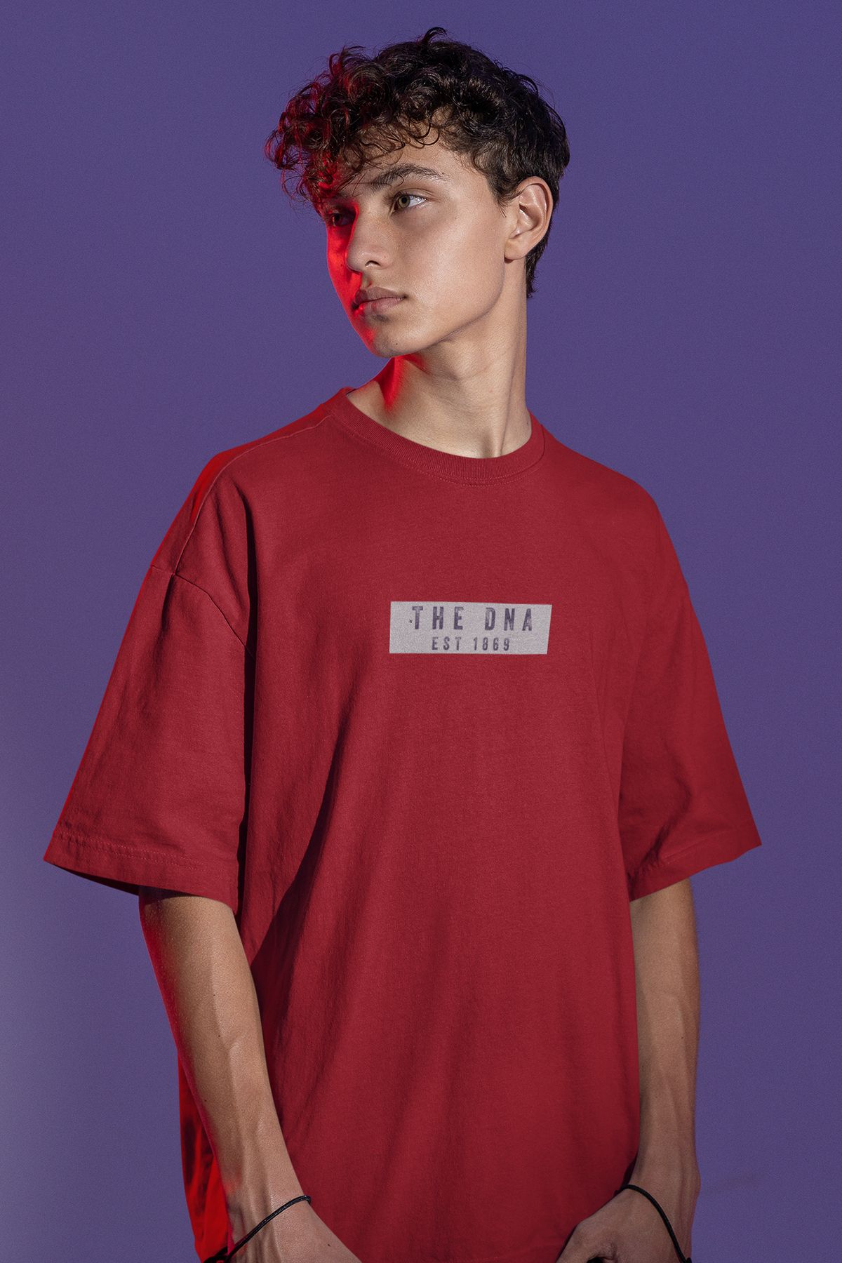 Uniquetex NUBENSE / DENPA-17 - Oversize Unisex DNA Baskılı Bordo Bisiklet Yaka T-shirt (Bilim Tişört)