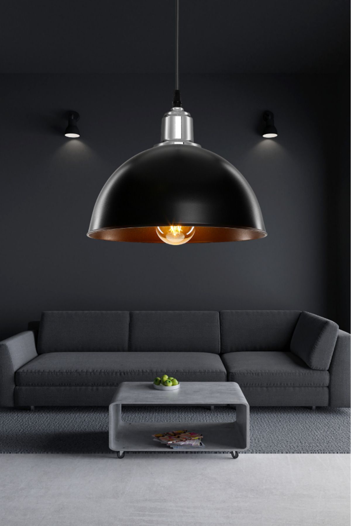 Art&Gift Haus Yarım Küre Siyah ABS Krom Kuka Süslü Sarkıt Mutfak Salon Avize Kafe Kuaför Aydınlatma