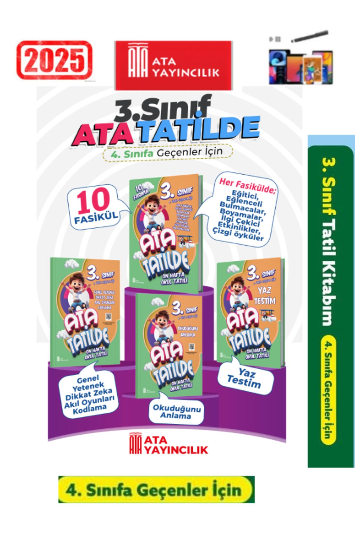 Bilfen Yayıncılık Ata Tatilde Güncel 3.Sınıf 10 Fasikül Yaz Tatil Seti (4 Kitap (Yeni Ürün) +Kalem