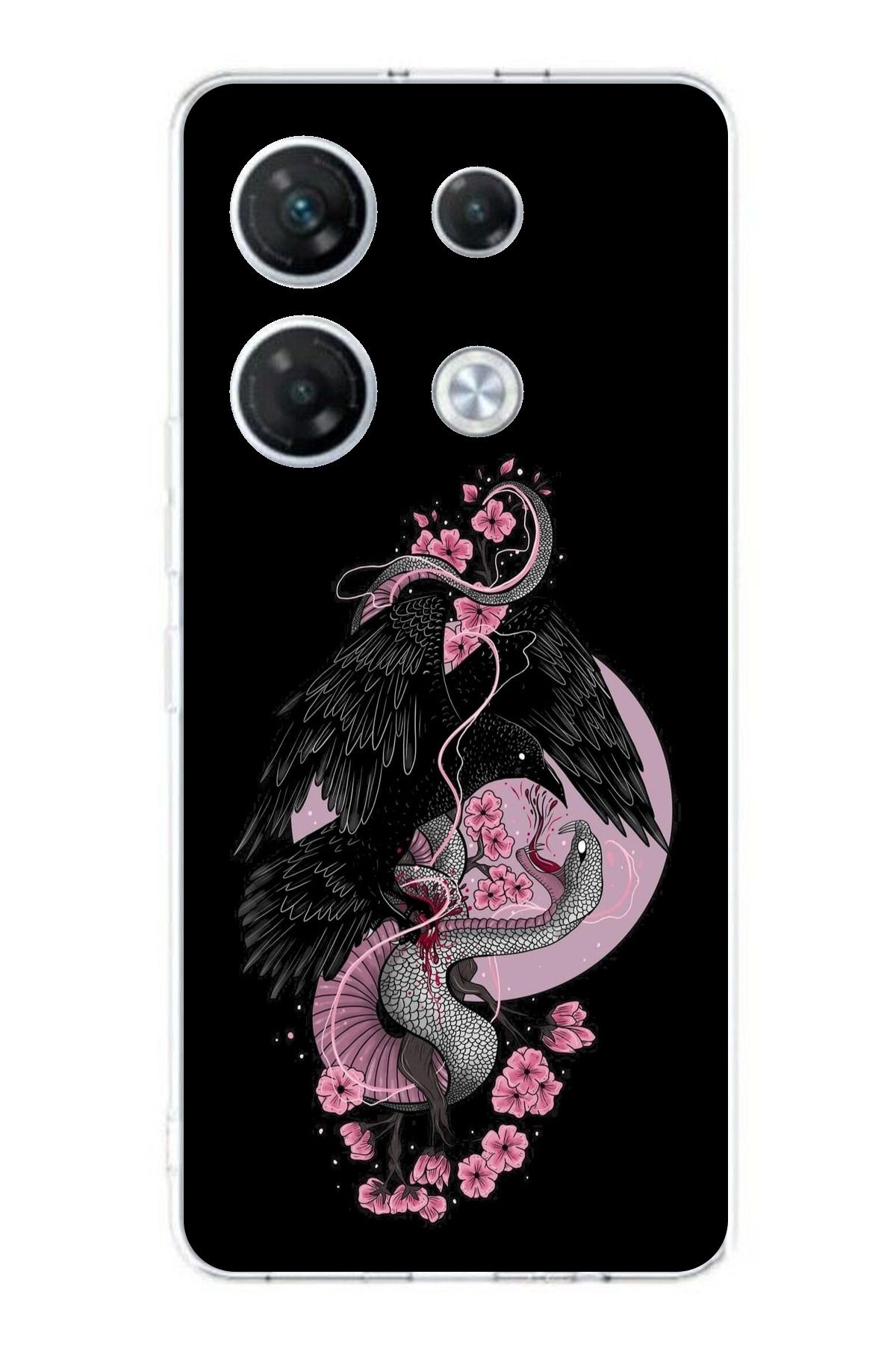 TechTree Infinix GT 20 Pro Uyumlu Pembe Siyah Yılan Şeffaf Silikon Kılıf