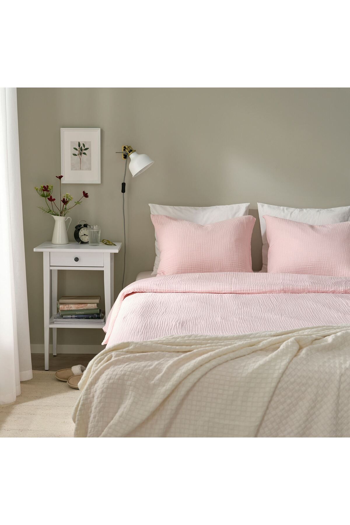 IKEA çift kişilik nevresim seti, uçuk pembe, 240x220/50x60 cm