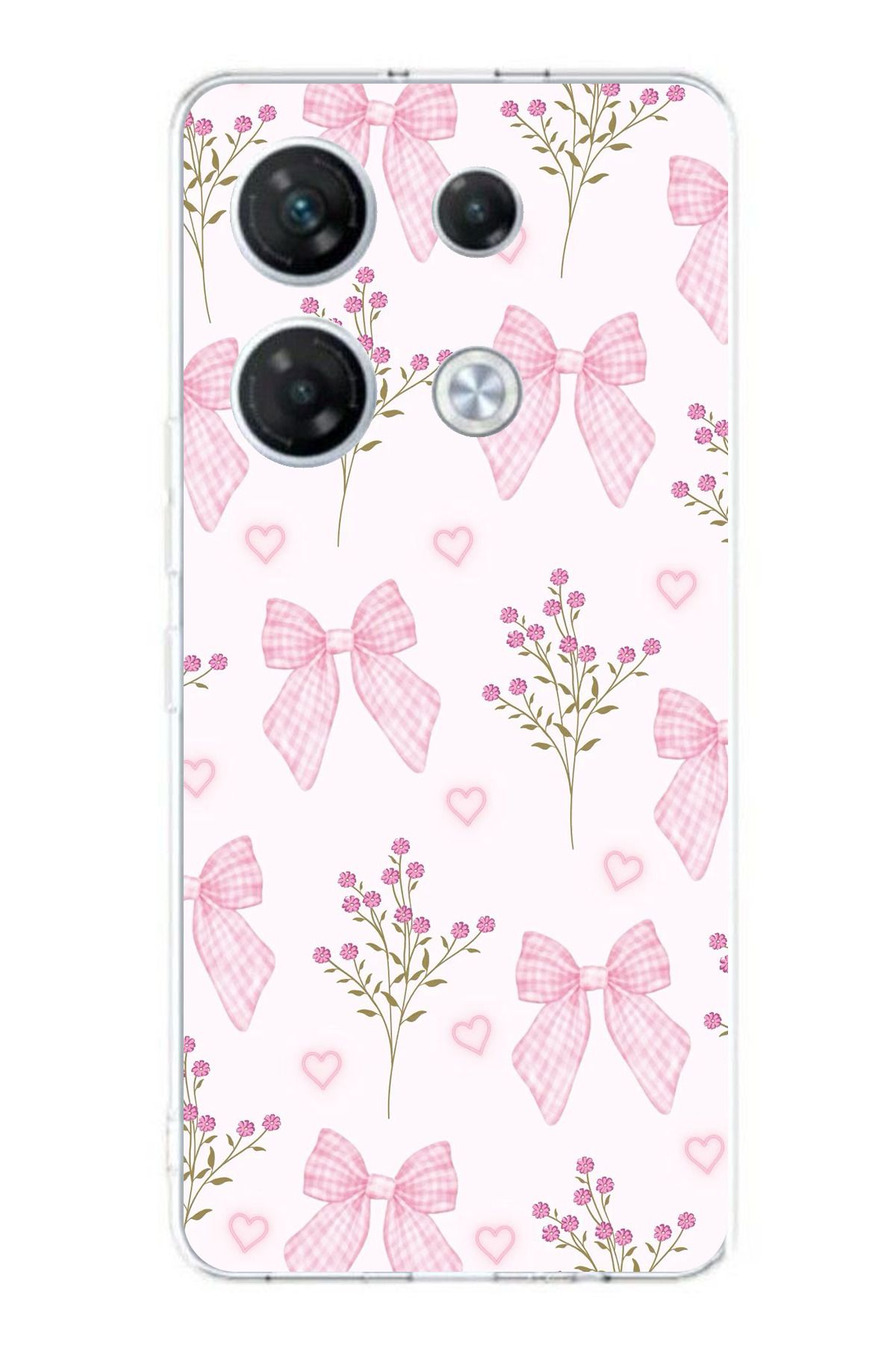 TechTree Infinix GT 20 Pro Uyumlu Pembe Çiçek ve Fiyonklar Şeffaf Silikon Kılıf