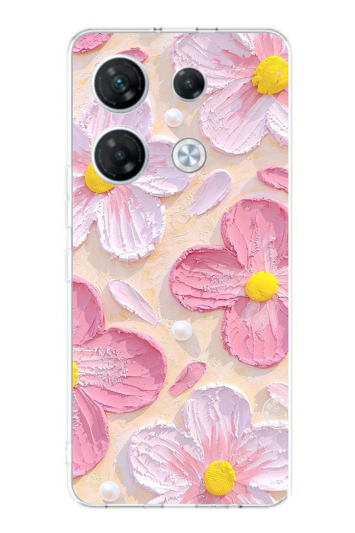 TechTree Infinix GT 20 Pro Uyumlu Pembe Beyaz Çiçekler Sulu Boya Şeffaf Silikon Kılıf