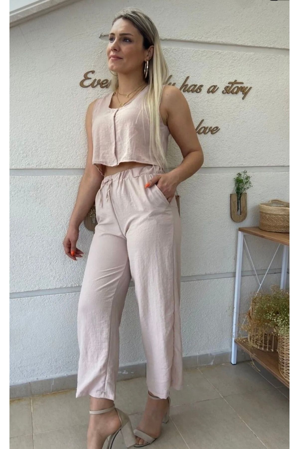 Butik KETEN CROP GÖMLEK PANTOLON TAKIM