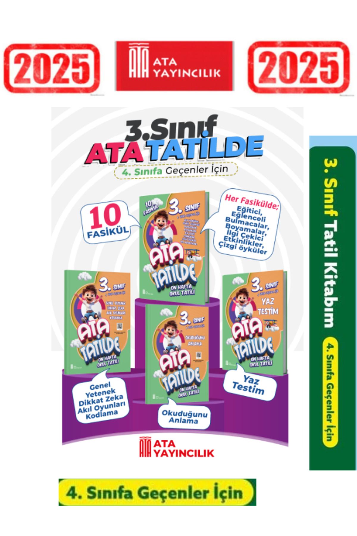 Bilfen Yayıncılık Güncel Ata Tatilde Ata Yayıncılık 3.Sınıf 4 Kitap 10 Fasikül Yaz Tatil seti