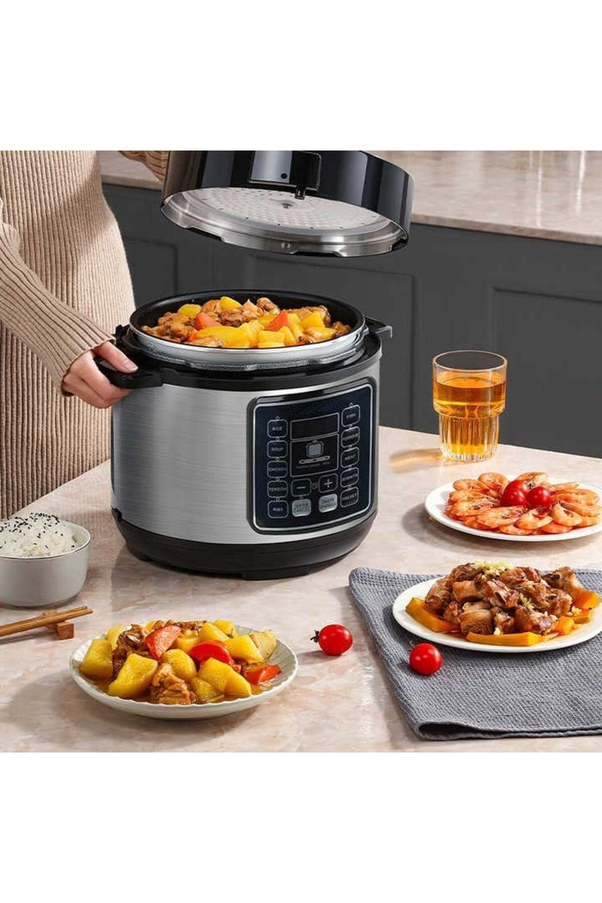 FOXMAG24-Multicooker 6L, 14 programe, gătit sub presiune, control al temperaturii, oprire automată, menținere la cald, negru/argintiu 3