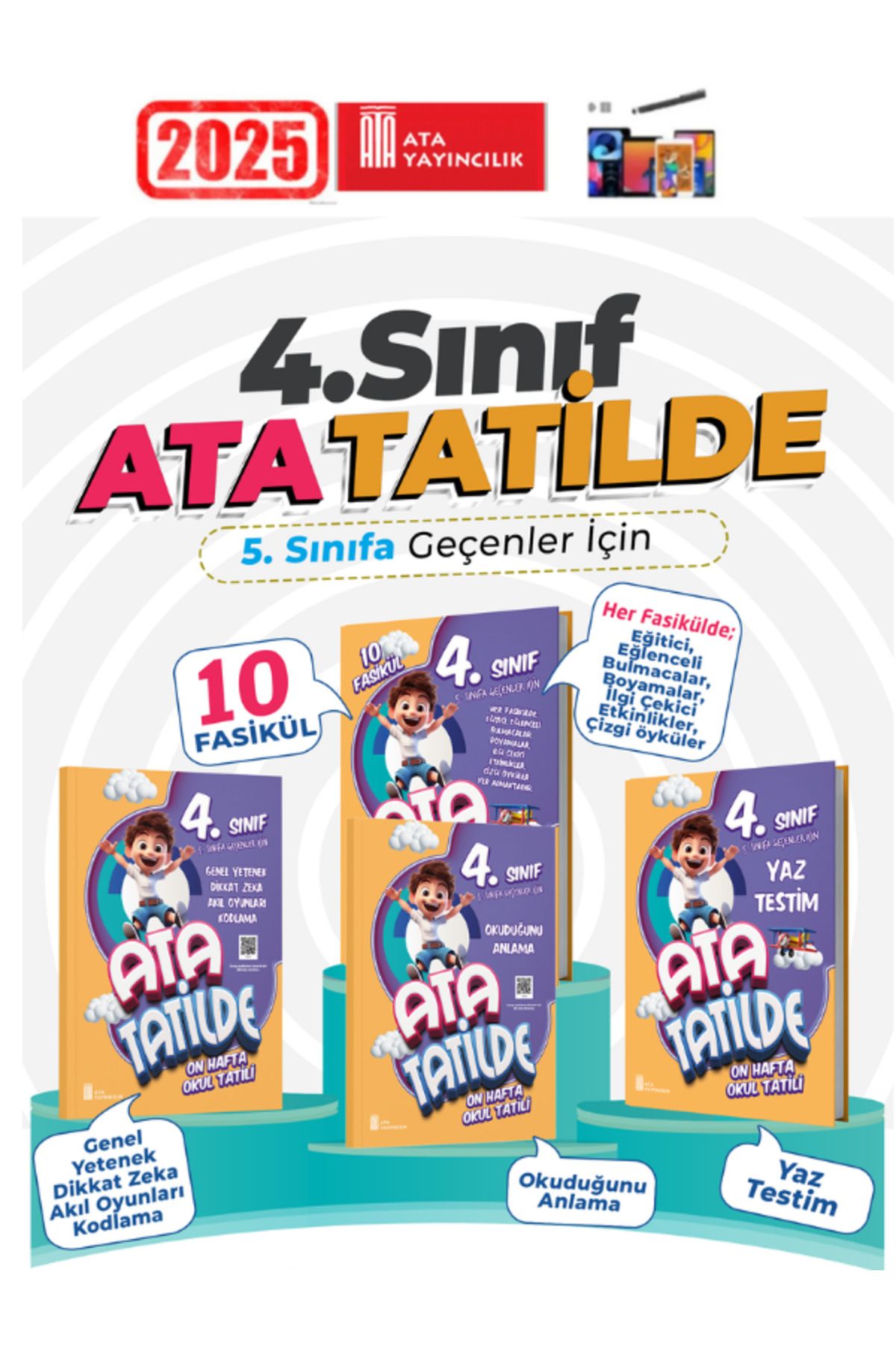 Fenomen Yayıncılık Ata Yayıncılık 2025 Ata Tatilde 4.Sınıf 10 Fasikül 4 Kitap Yaz Tatil Seti+Kalem