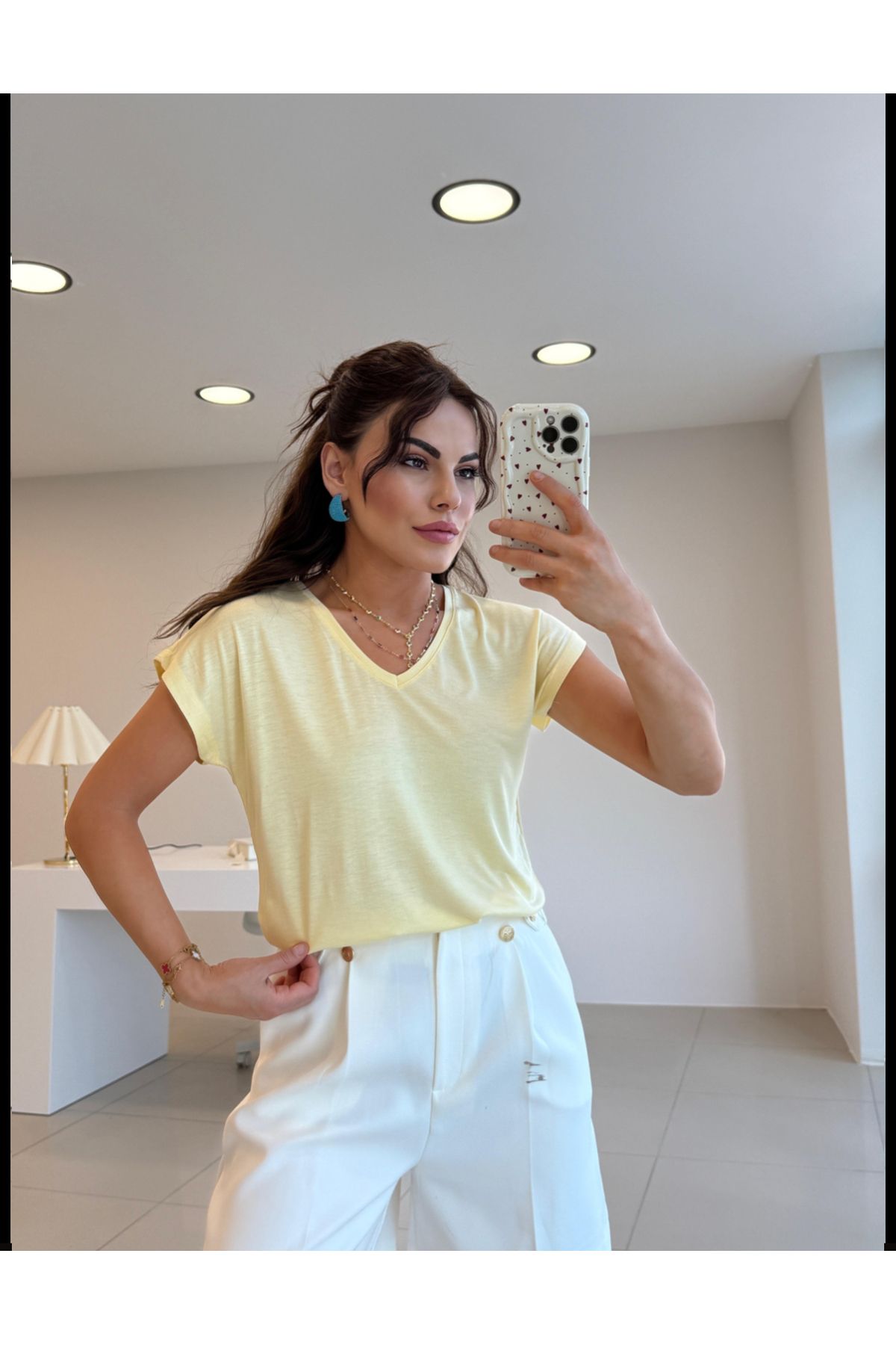 LETS BASIC Kadın V yakalı Basic Modal Kurtarıcı Tişört