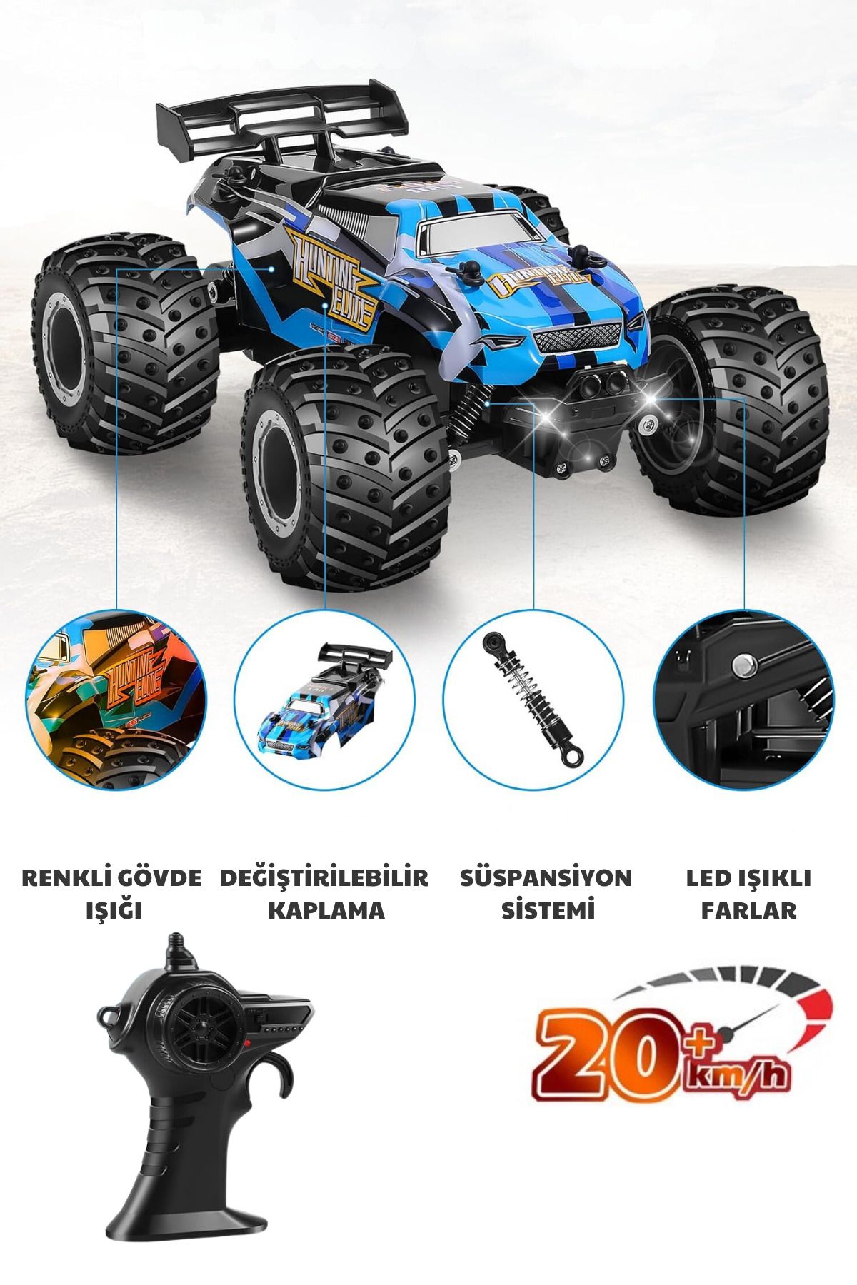 giffy Oyuncak 2.4 GHz Uzaktan Kumandalı Şarjlı Led Işıklı Drift Atan 20 Km Hız Yapan Off Road Araba