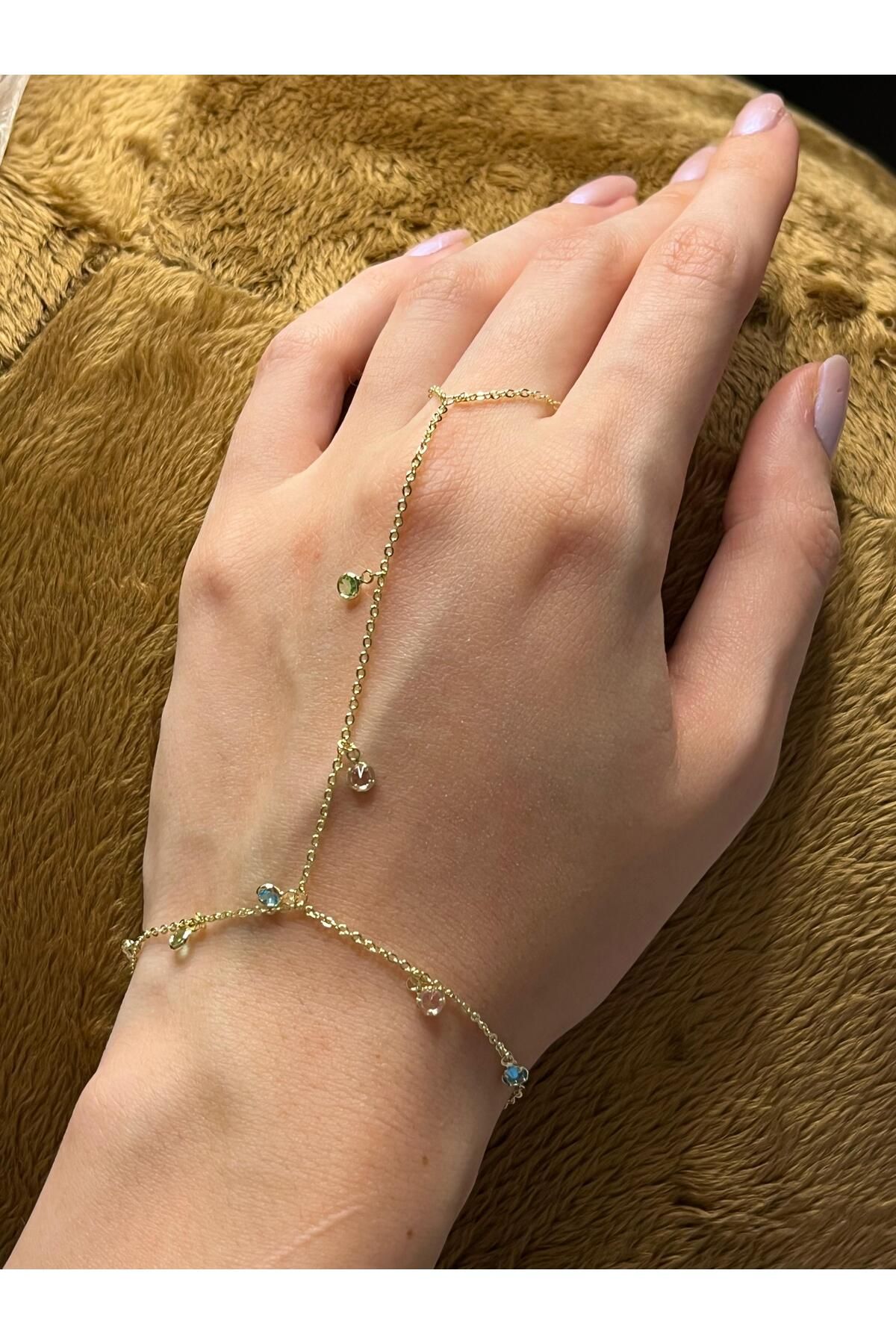Hizay Pullu Renkli Zirkon Taşlı Çelik Gold Renk Şahmeran