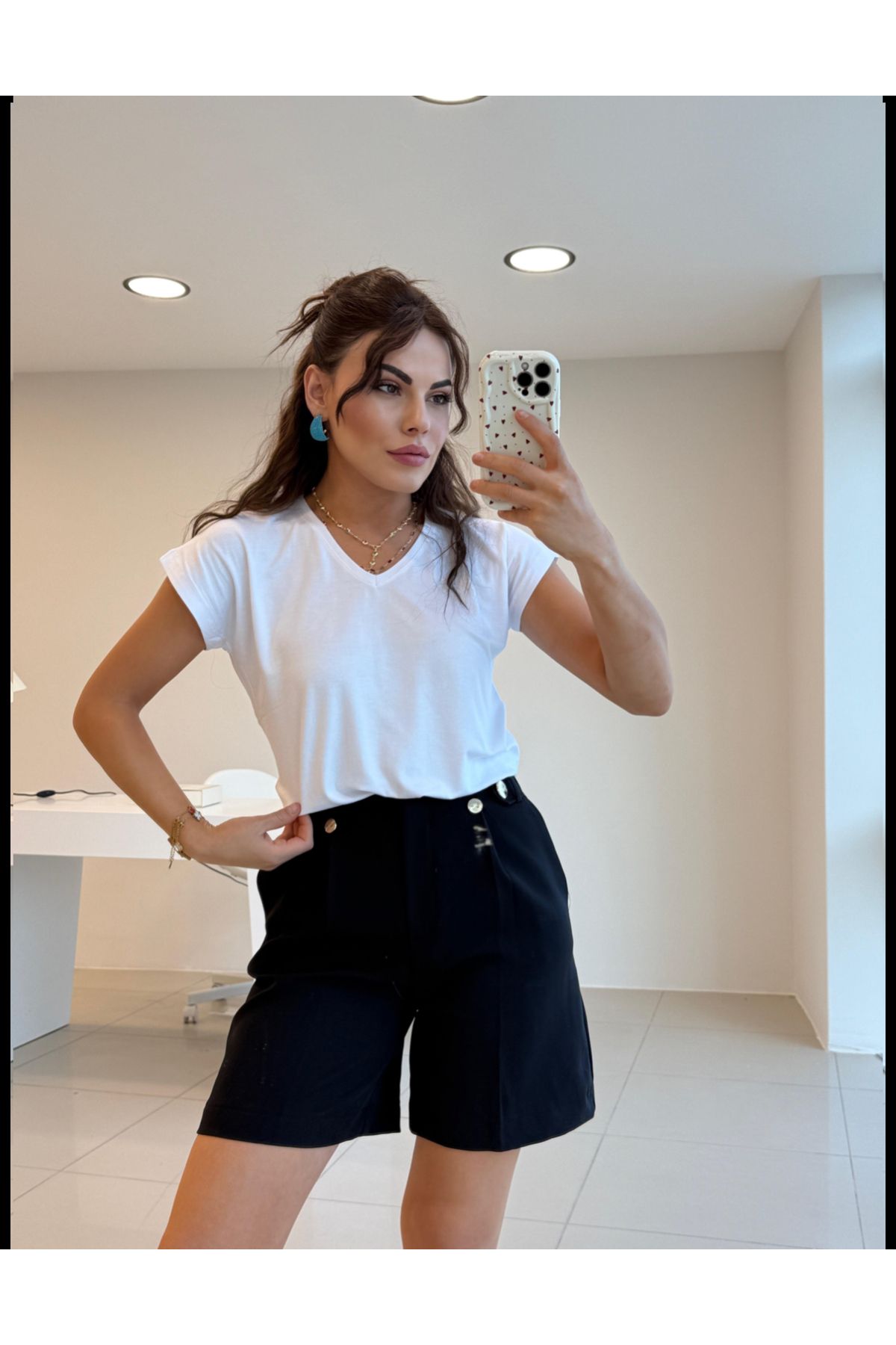 LETS BASIC Kadın V yakalı Basic Modal Kurtarıcı Tişört