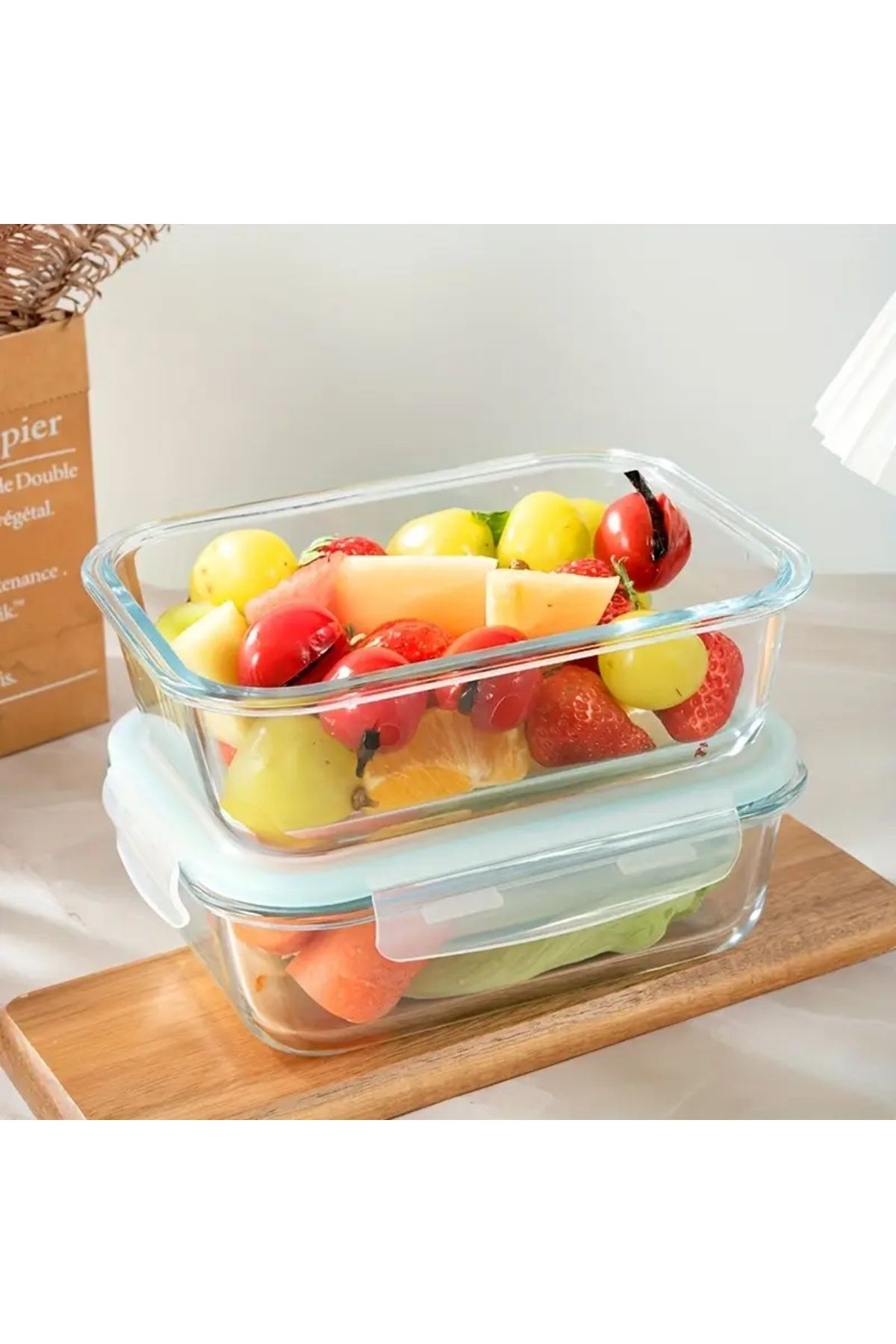 CİHO-2Pcs 700ml Glass Ziplock Vacuum Rectangular Airtight Lid Storage Container 2
