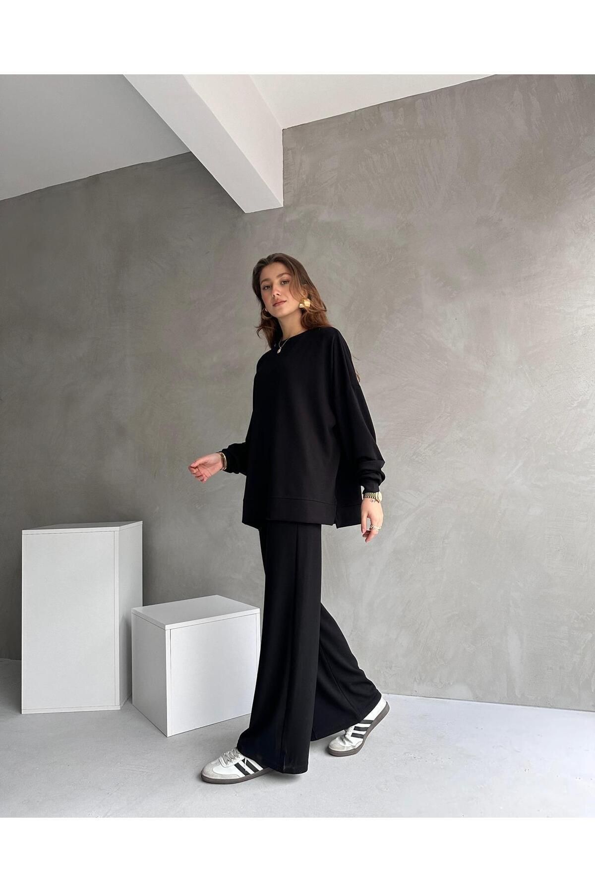 Moda Küpü Modal Kumaş Kadın Eşofman Takımı, Üst Geniş Kalıp, Alt Dar, Yumuşak Kumaş, Modern Tasarım