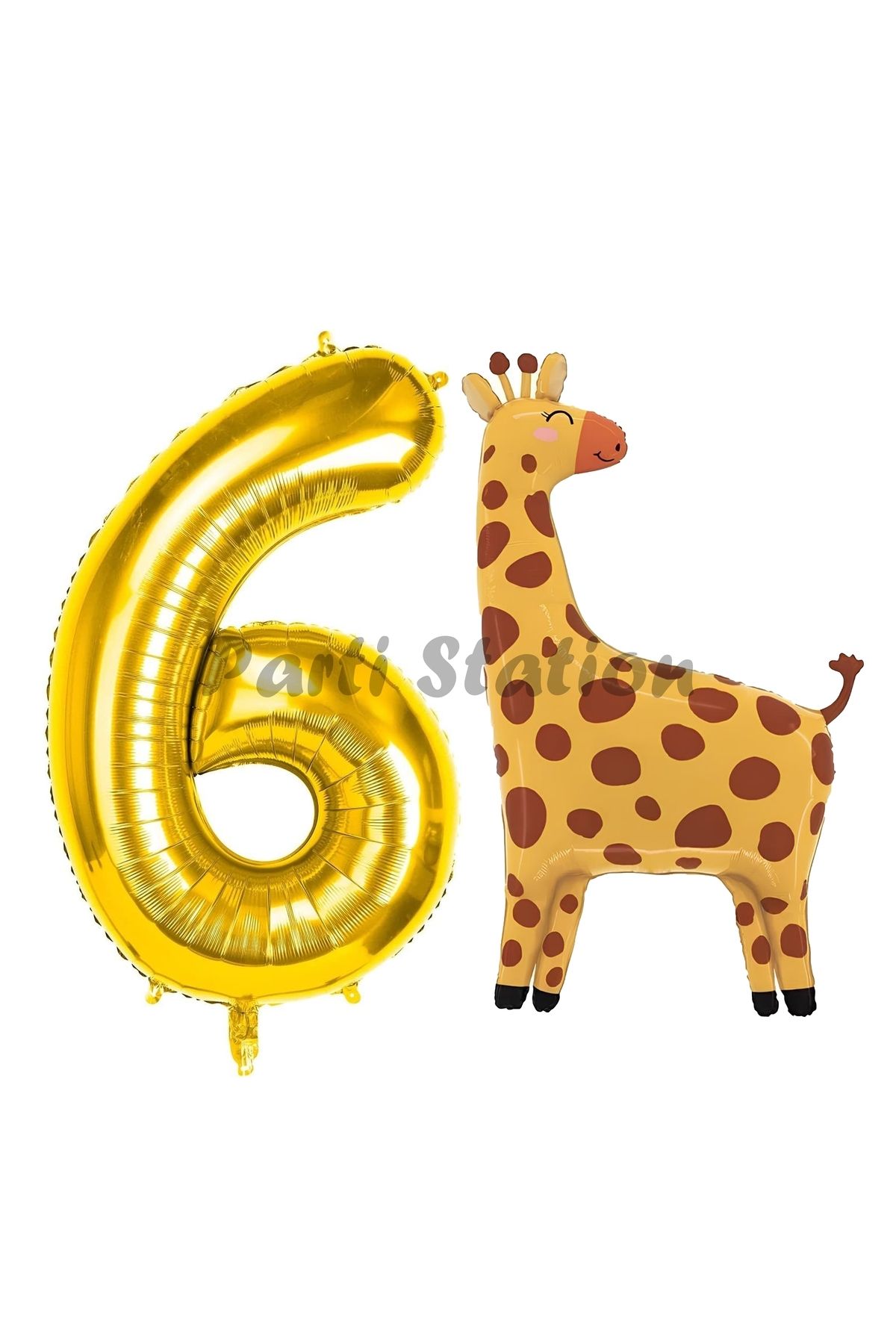 Partifest Safari Zürafa Balon 6 Yaş Balon Set Safari Konsept Sevimli Zürafa Balon ve Gold Renk Rakam Balon