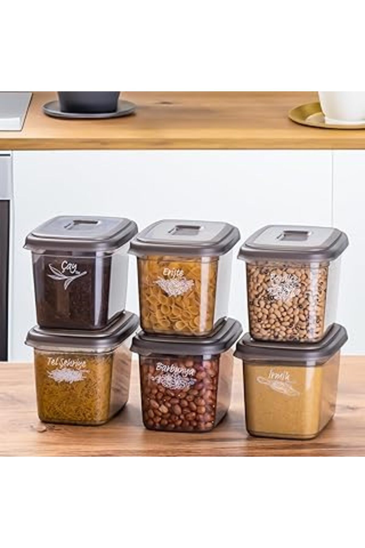 ASİTAN 1,3 Litre 6 Lı Etiketli Saklama Kabı Bakliyat Saklama Kabı Erzak Saklama Kabı Seti