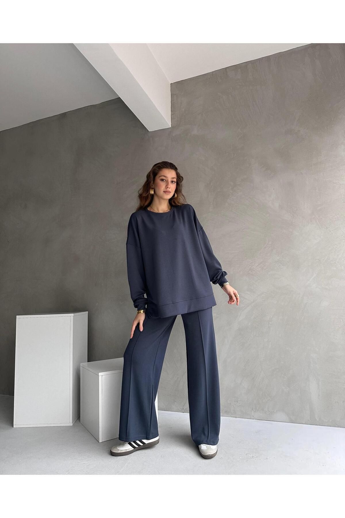 Moda Küpü Modal Kumaş Kadın Eşofman Takımı, Üst Geniş Kalıp, Alt Dar, Yumuşak Kumaş, Modern Tasarım