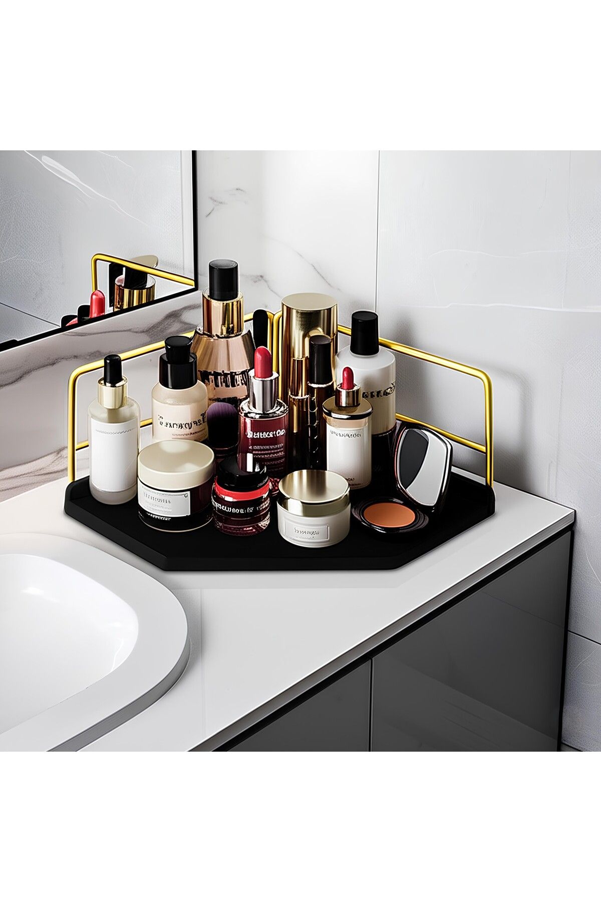 Okay Dekoratif Ahşap Organizer | Paslanmaz Çelik Organizer – Mutfak, Banyo, Salon, Çalışma Masası