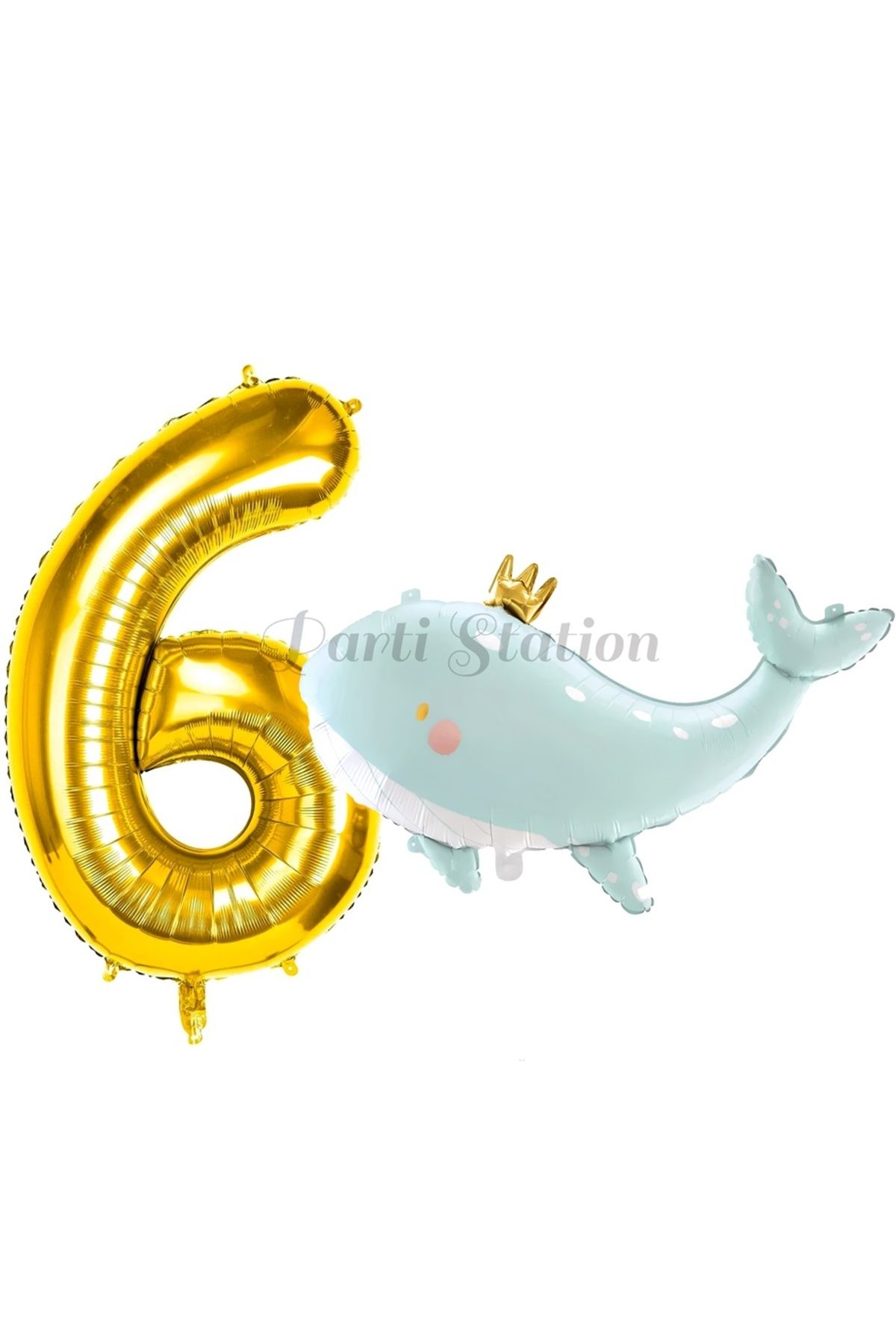 Partifest Sevimli Yeşil Balina 6 Yaş Balon Set Deniz Okyanus Canlıları Konsept Balon ve Gold Rakam Balon